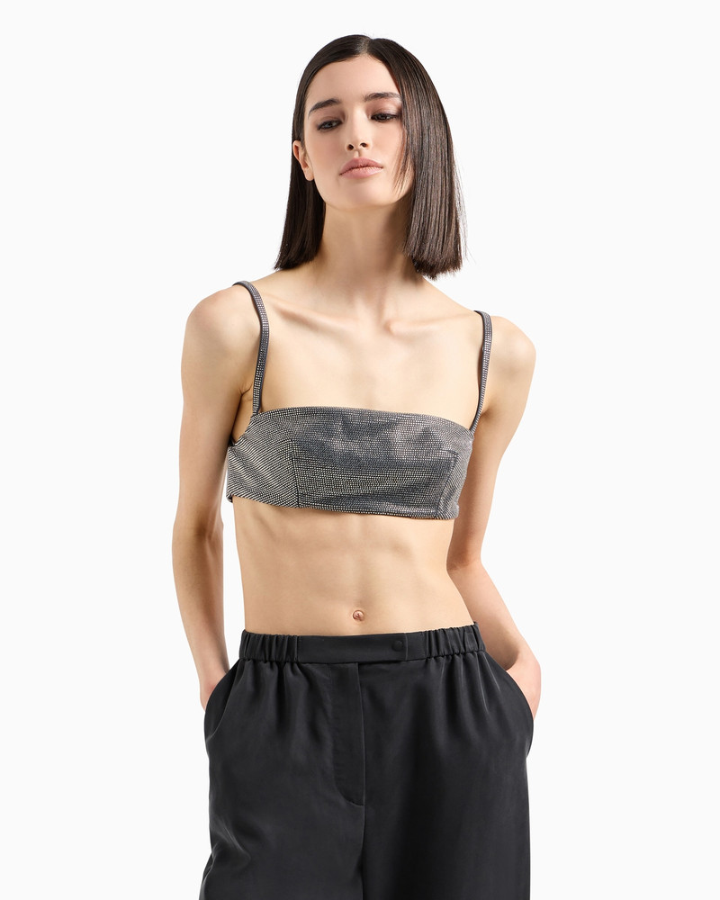 EMPORIO ARMANI Rhinestone-covered bandeau top with shoulder straps outlook