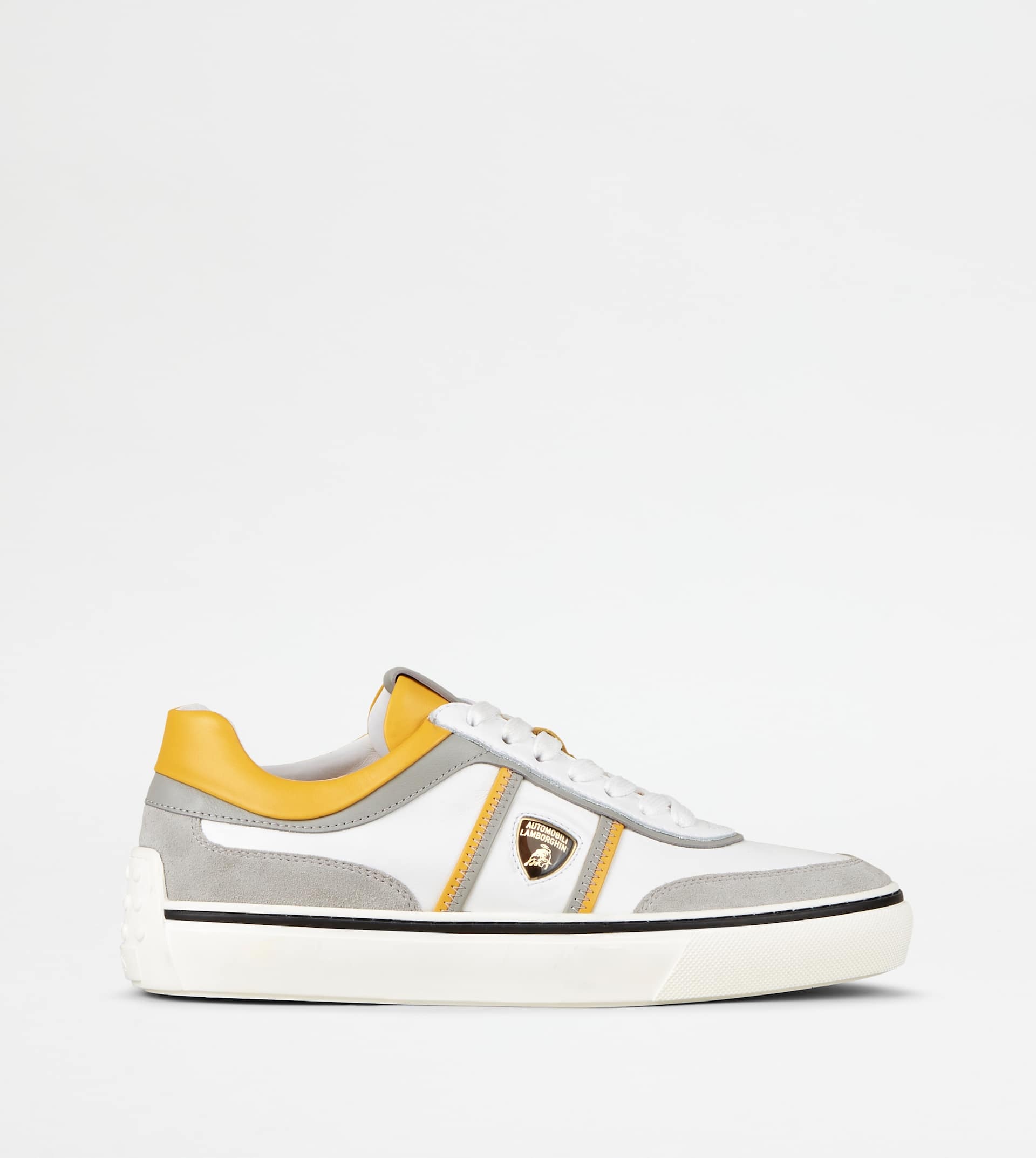 SNEAKERS IN LEATHER - GREY, WHITE, YELLOW - 1