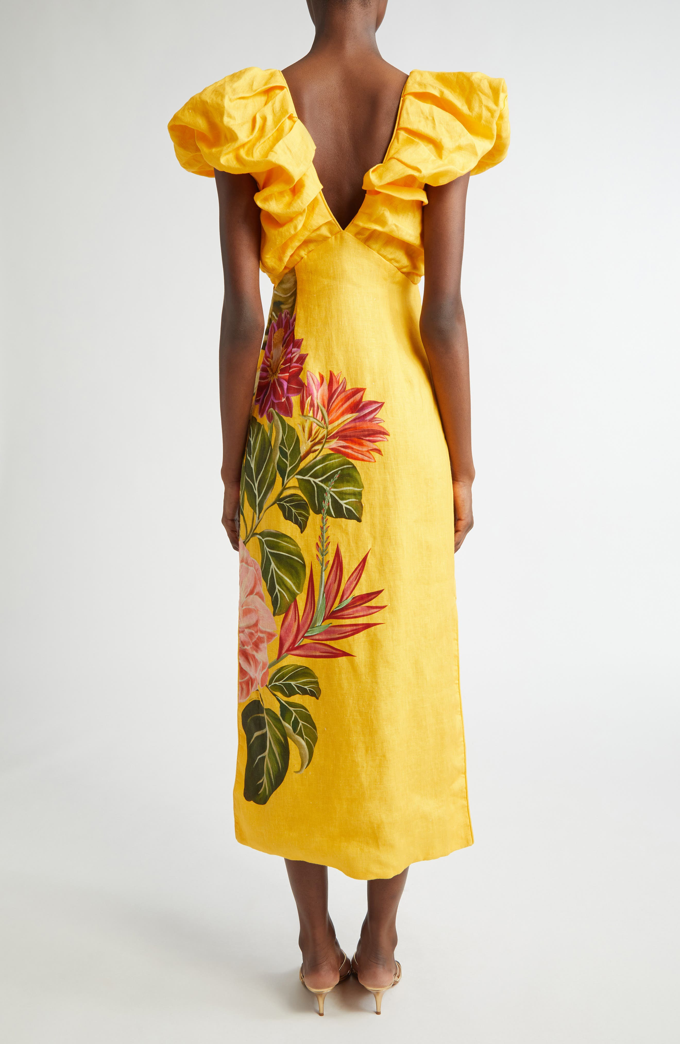 FARM Rio Spring Awakening Placed Floral Linen Dress in Yellow at Nordstrom - 2