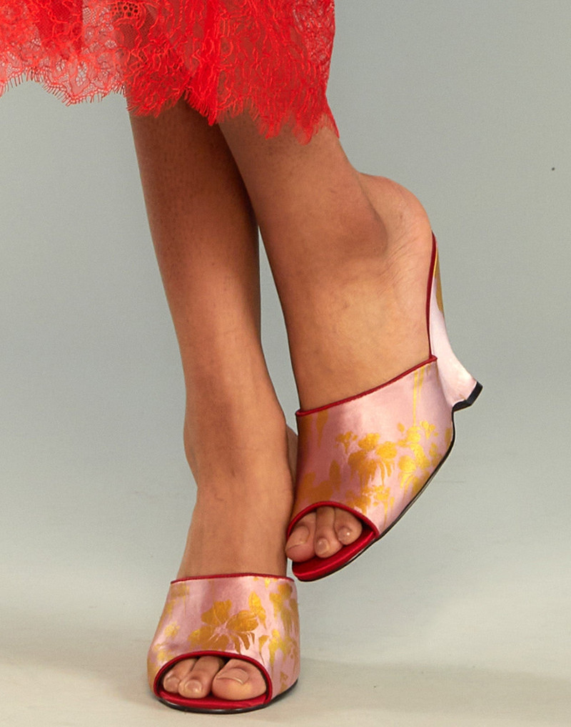 CYNTHIA ROWLEY Metallic Gold Foil Satin Wedge outlook