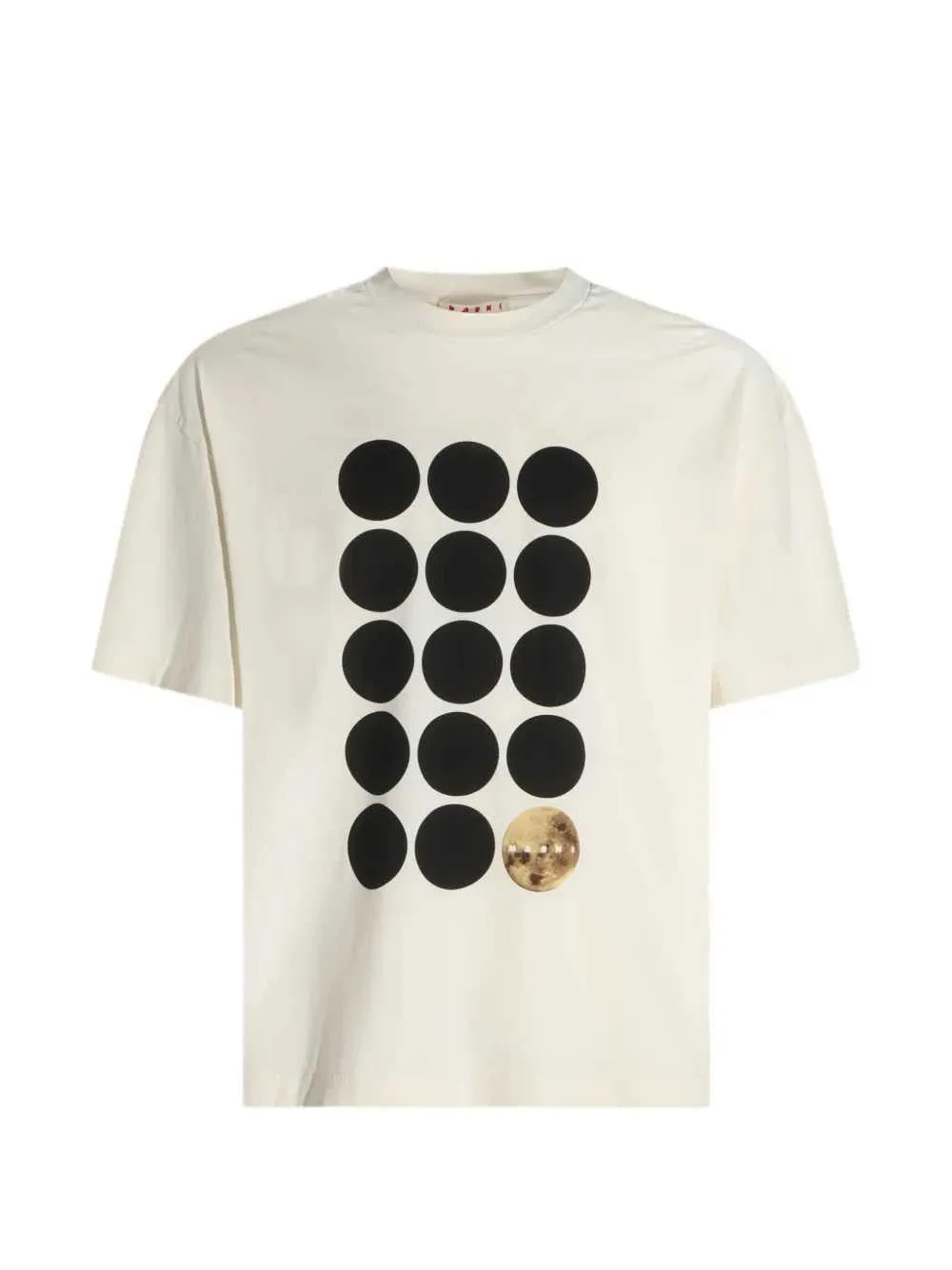 Marni Men White Cotton T-Shirt With Planet Print - 1