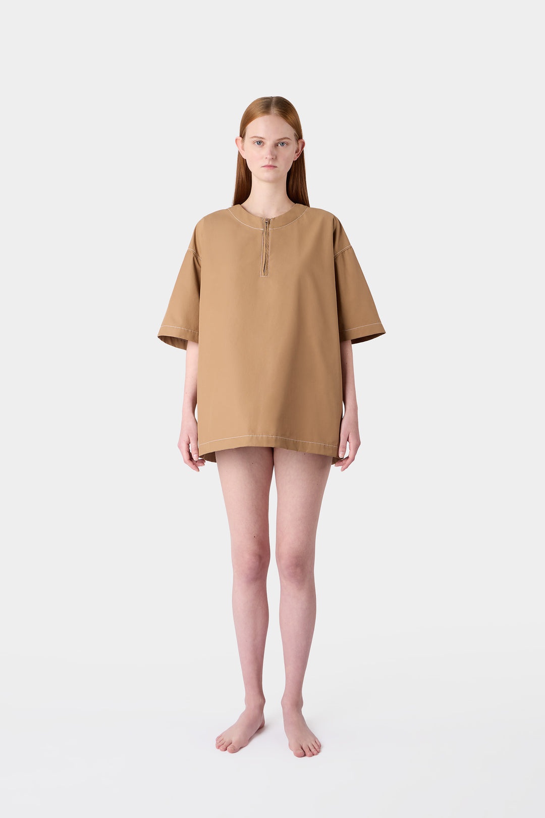 ZIPPED OVER T-SHIRT / dark beige - 5