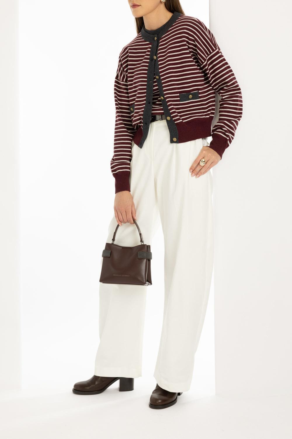 Contrast Trim Striped Cardigan - 2
