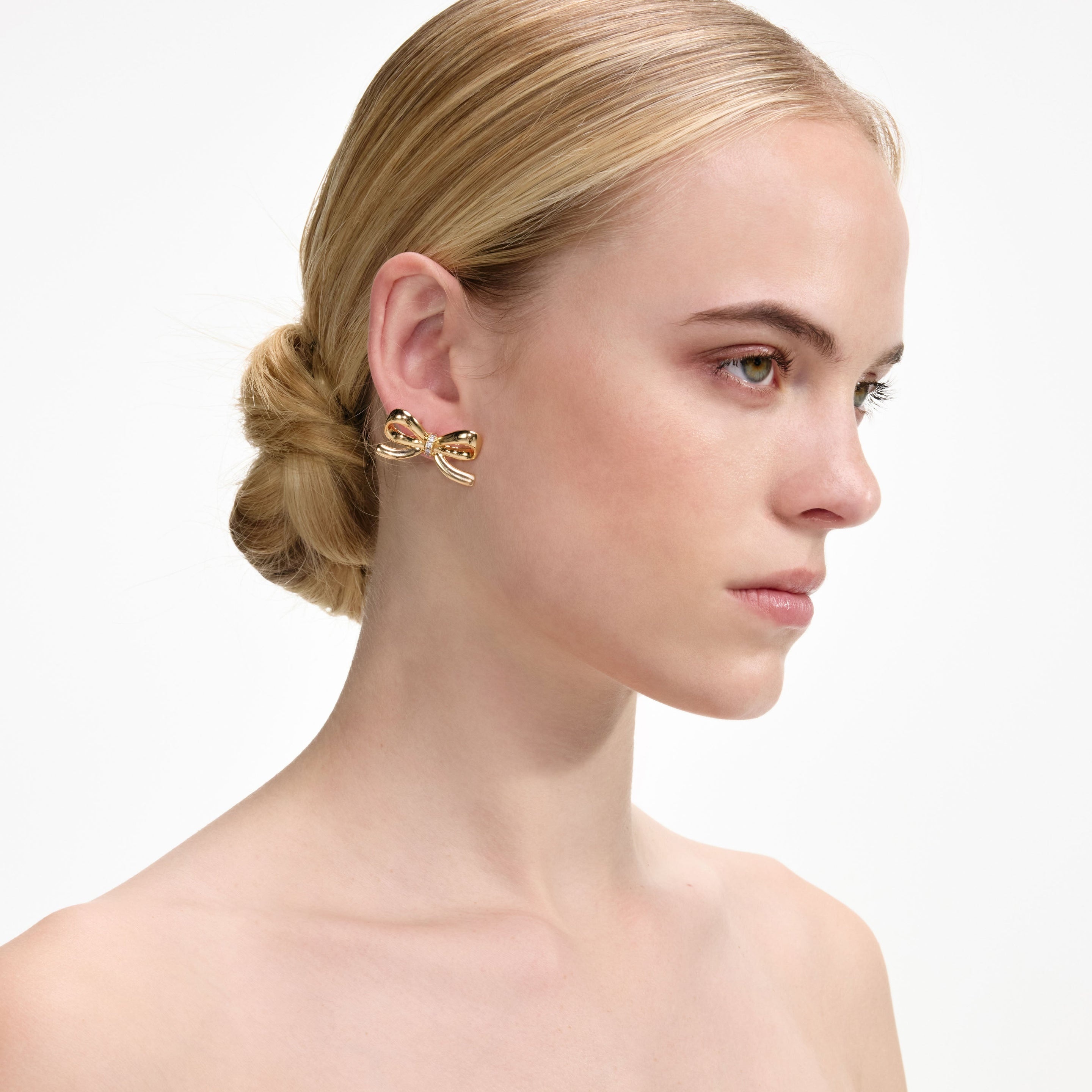 Gold Crystal Bow Earrings - 3