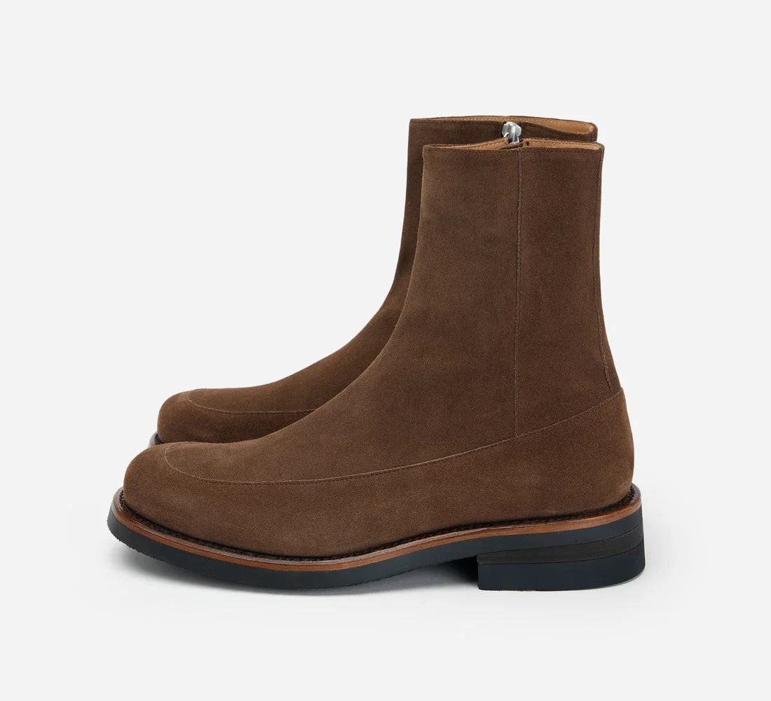 Square Toe Side Zip Boot - Mushroom Suede - 1