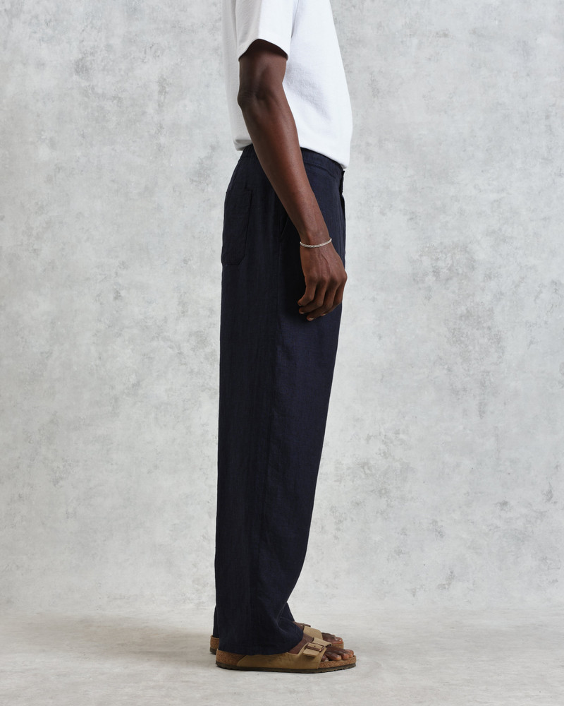 Glencoe - Navy Two-Tone Linen Trousers 5