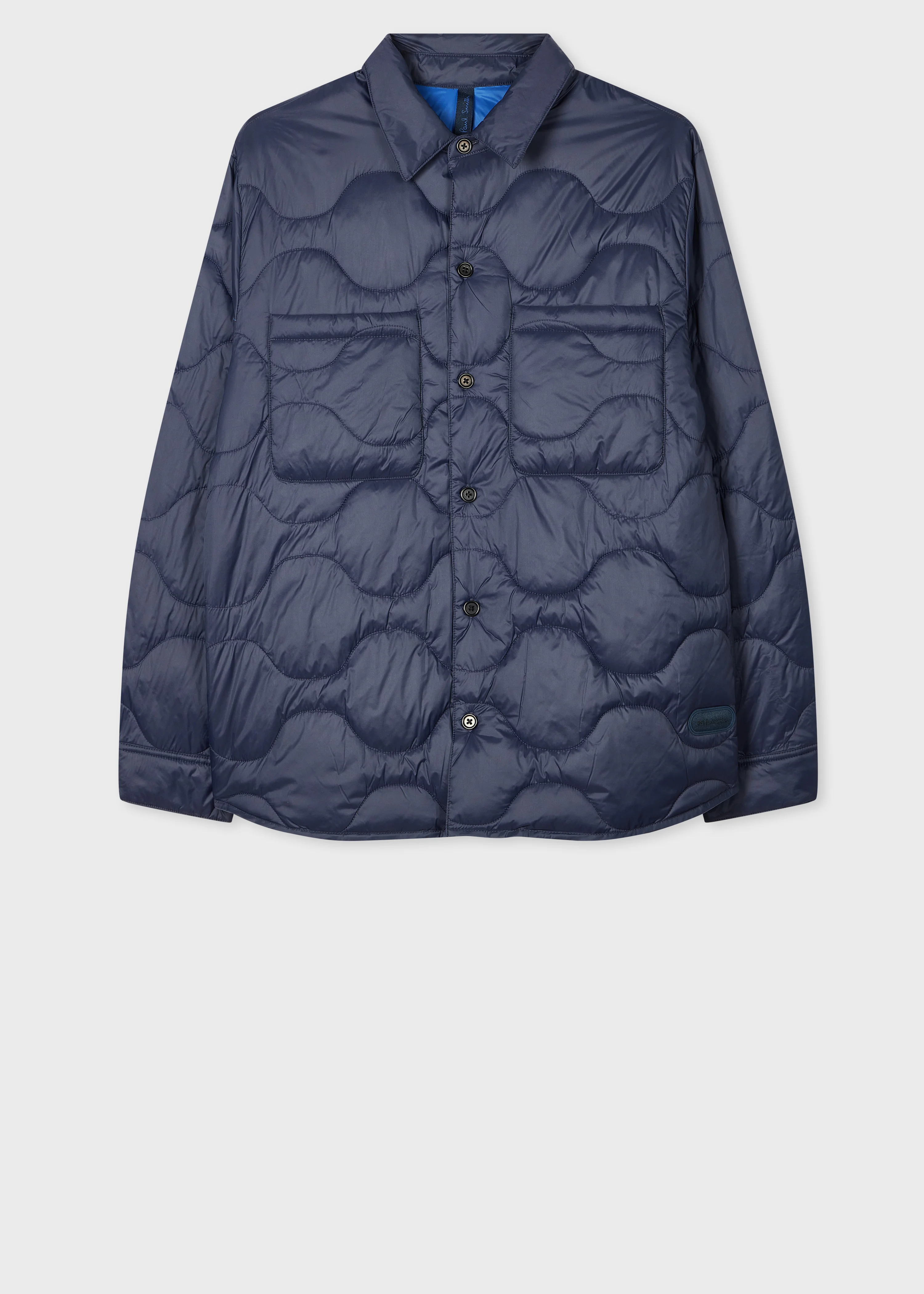 Navy Packable Quilted Nylon Shirt Jacket - 1