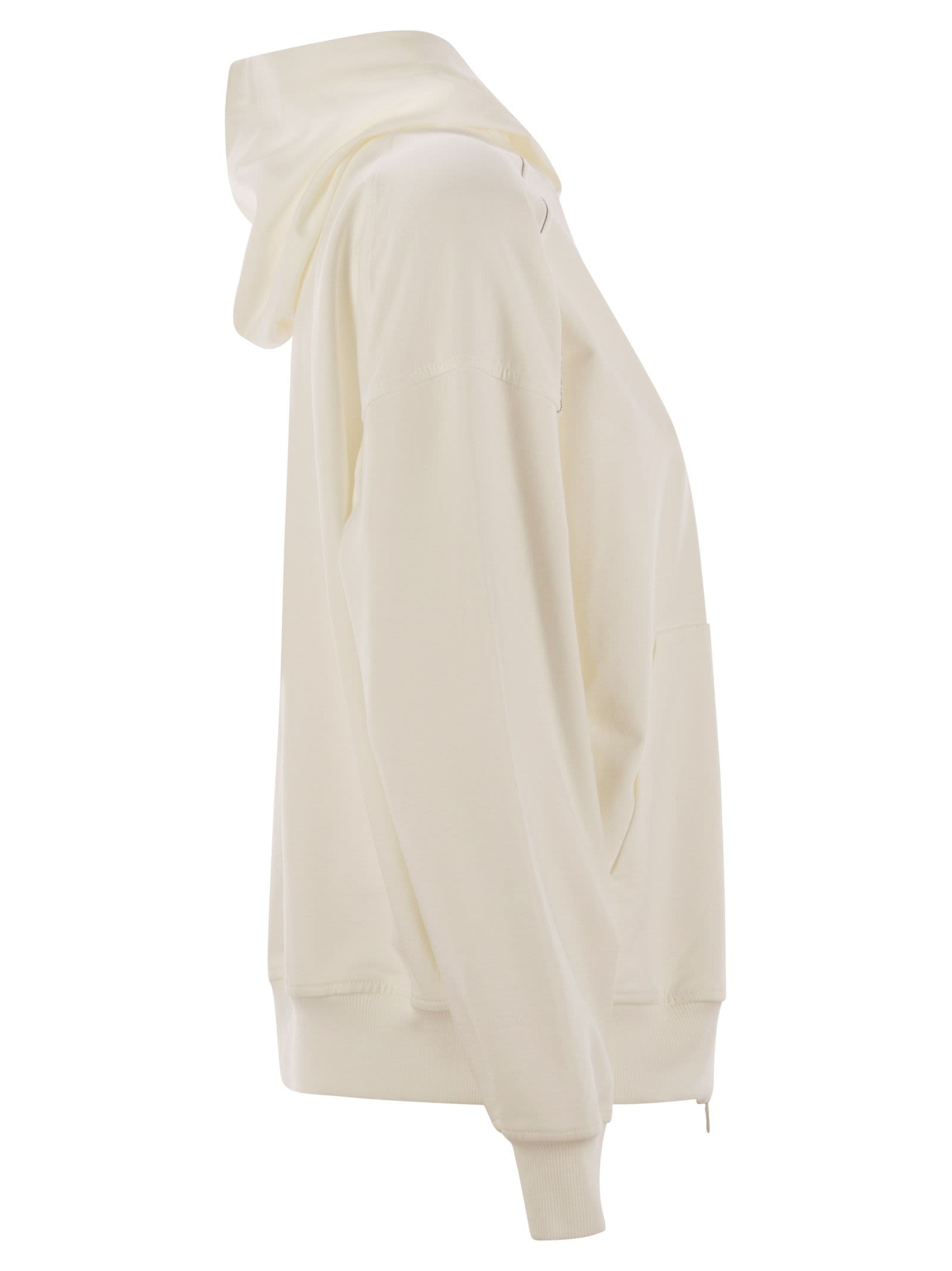 Brunello Cucinelli Women Lightweight Stretch Cotton Fleece Topwear With Zip, Hood And Shiny Trims - 3