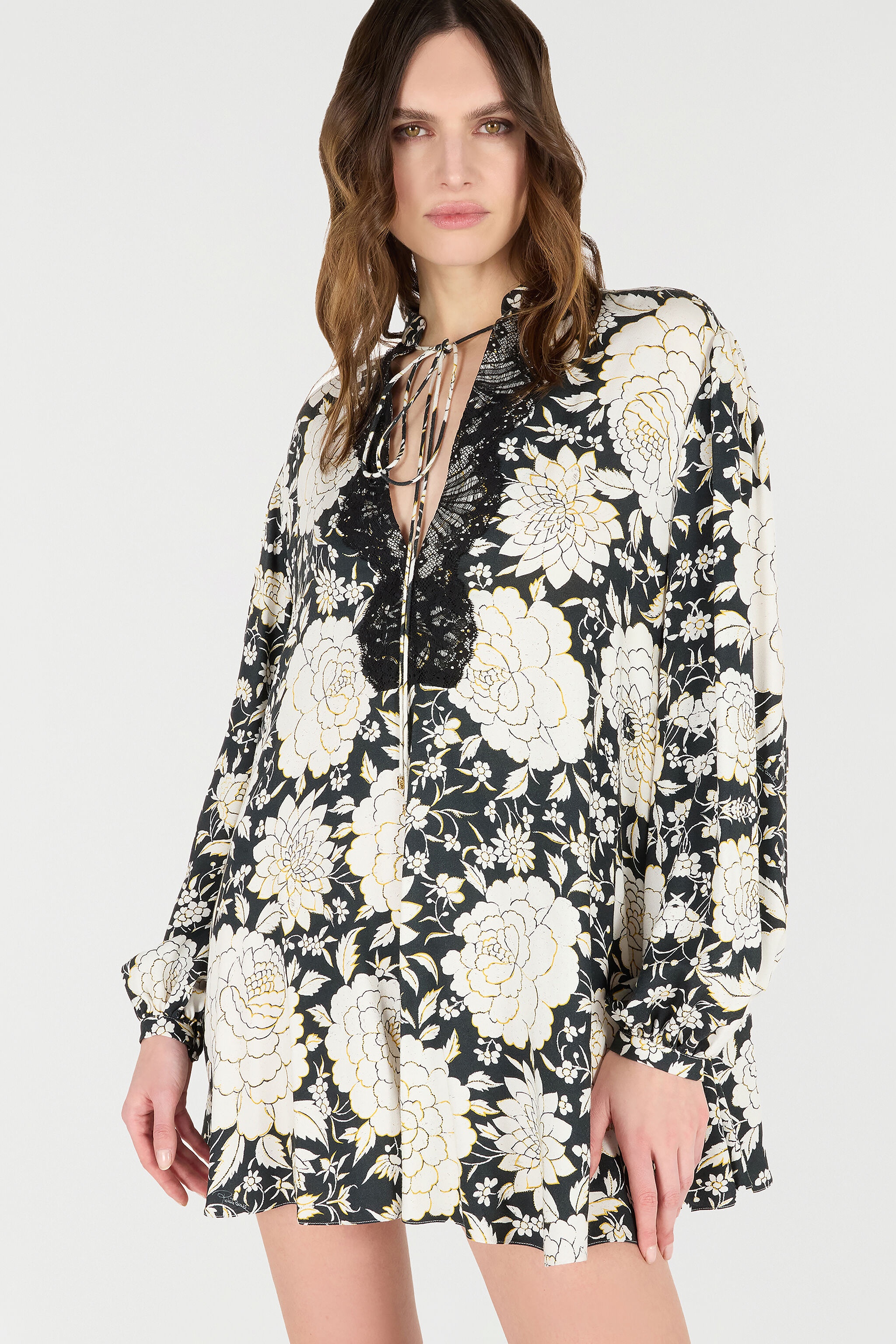 Mini Dress with Floral Print and Lace - 6