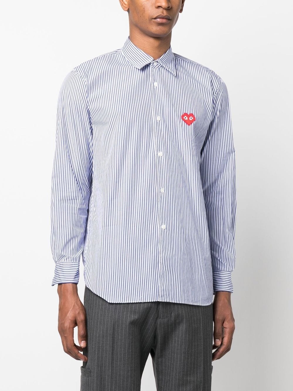 embroidered-logo striped shirt - 3
