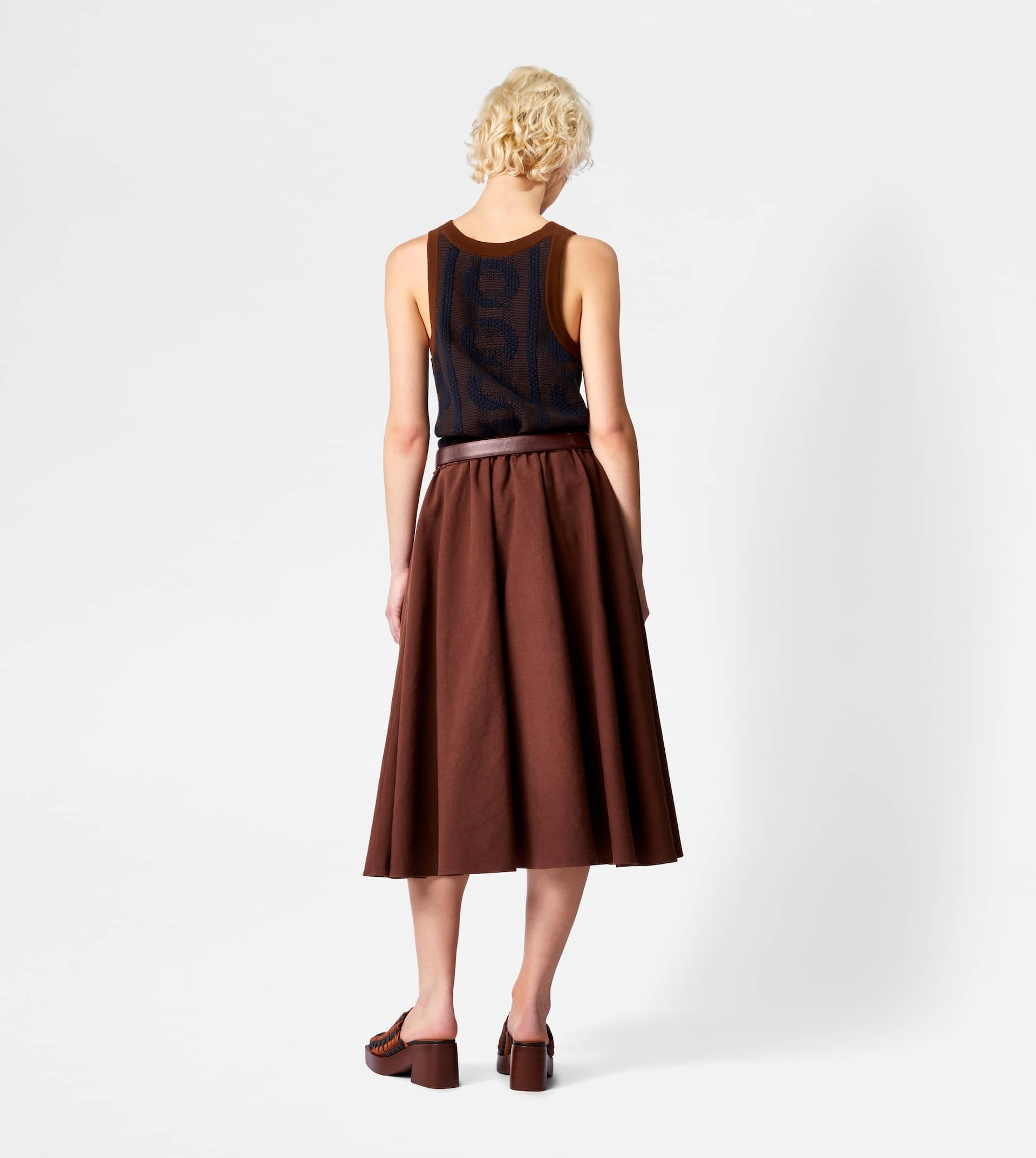 LINEN BLEND FLARED SKIRT - BROWN - 8