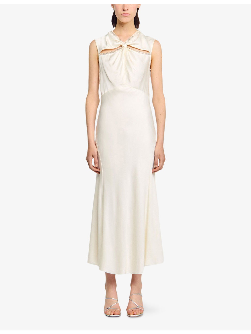 Rhinestone-Embellished Cut-Out Satin Maxi Dress - 3