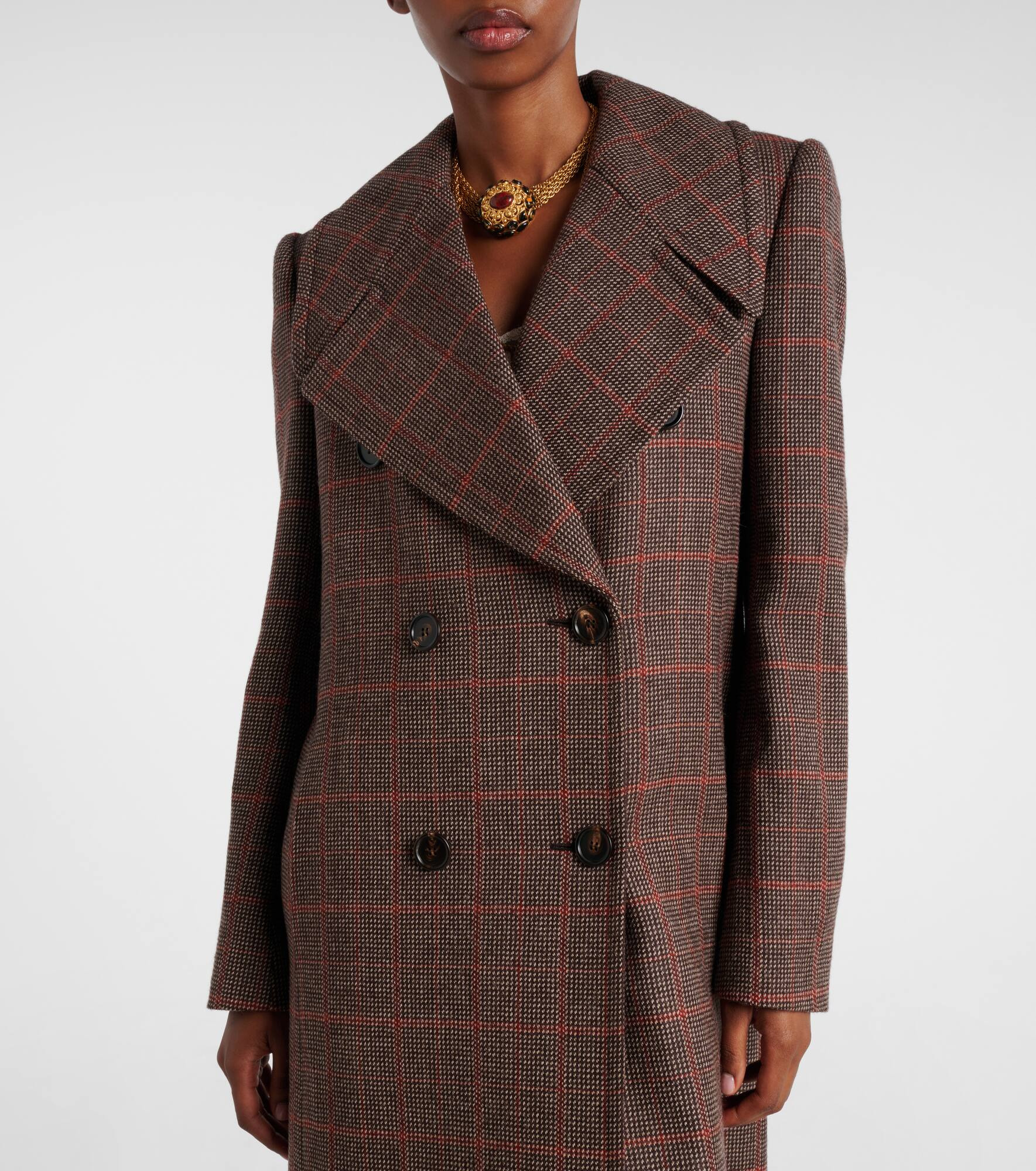 Checked double-breasted virgin wool coat - 4