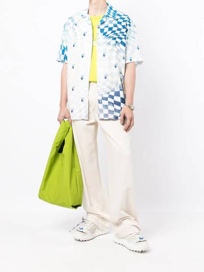 Off-White logo-print gradient checkboard-print bowling shirt outlook