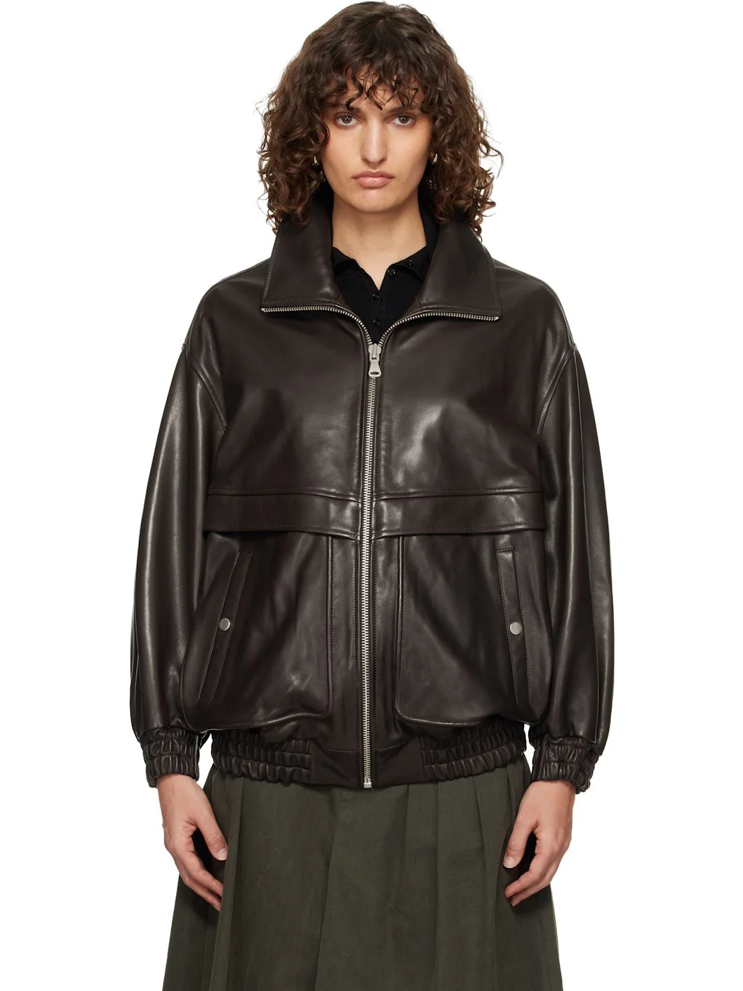Brown Beck Modern Leather Bomber - 1