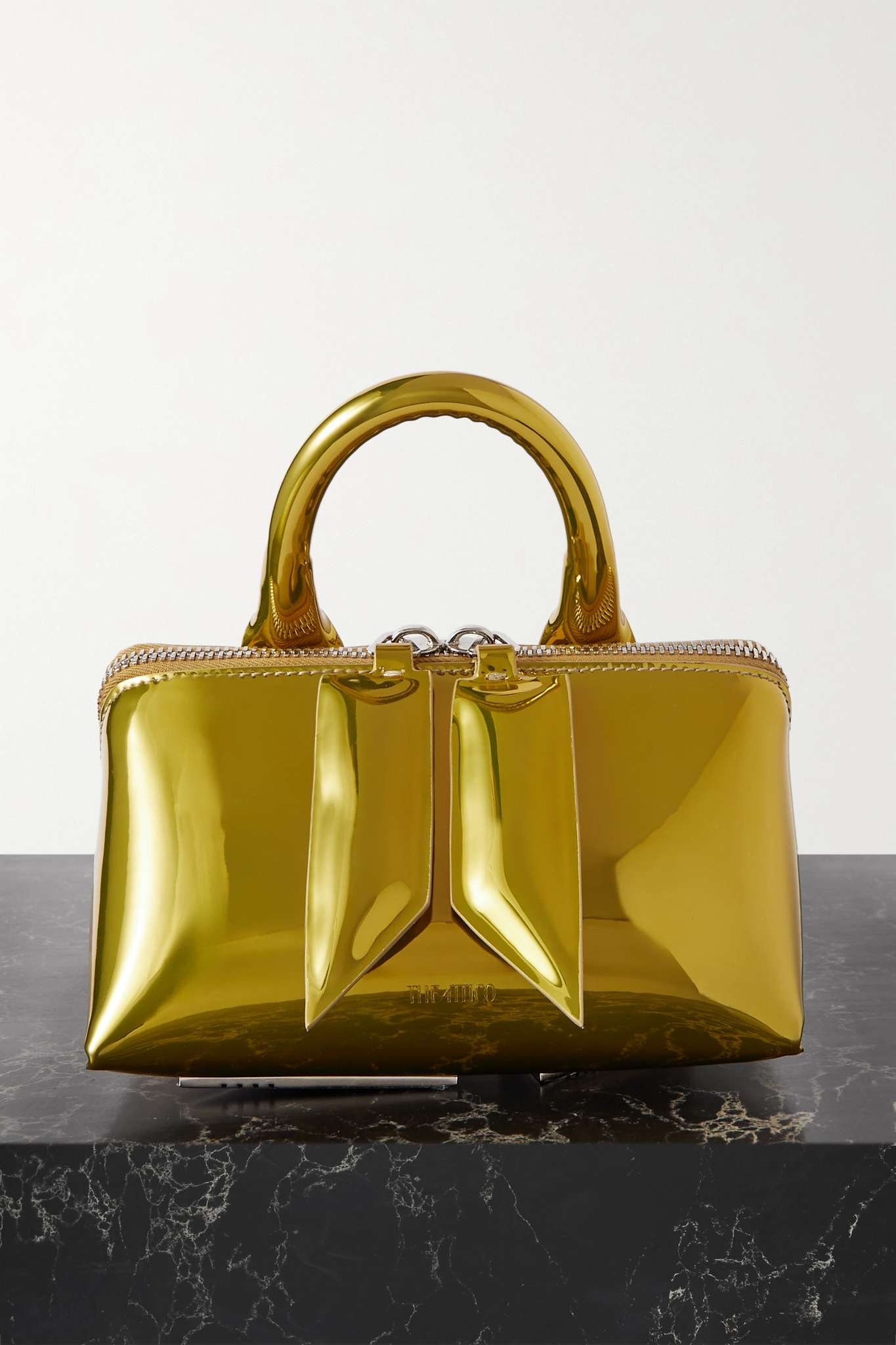 Friday mini leather-trimmed mirrored faux leather tote - 1