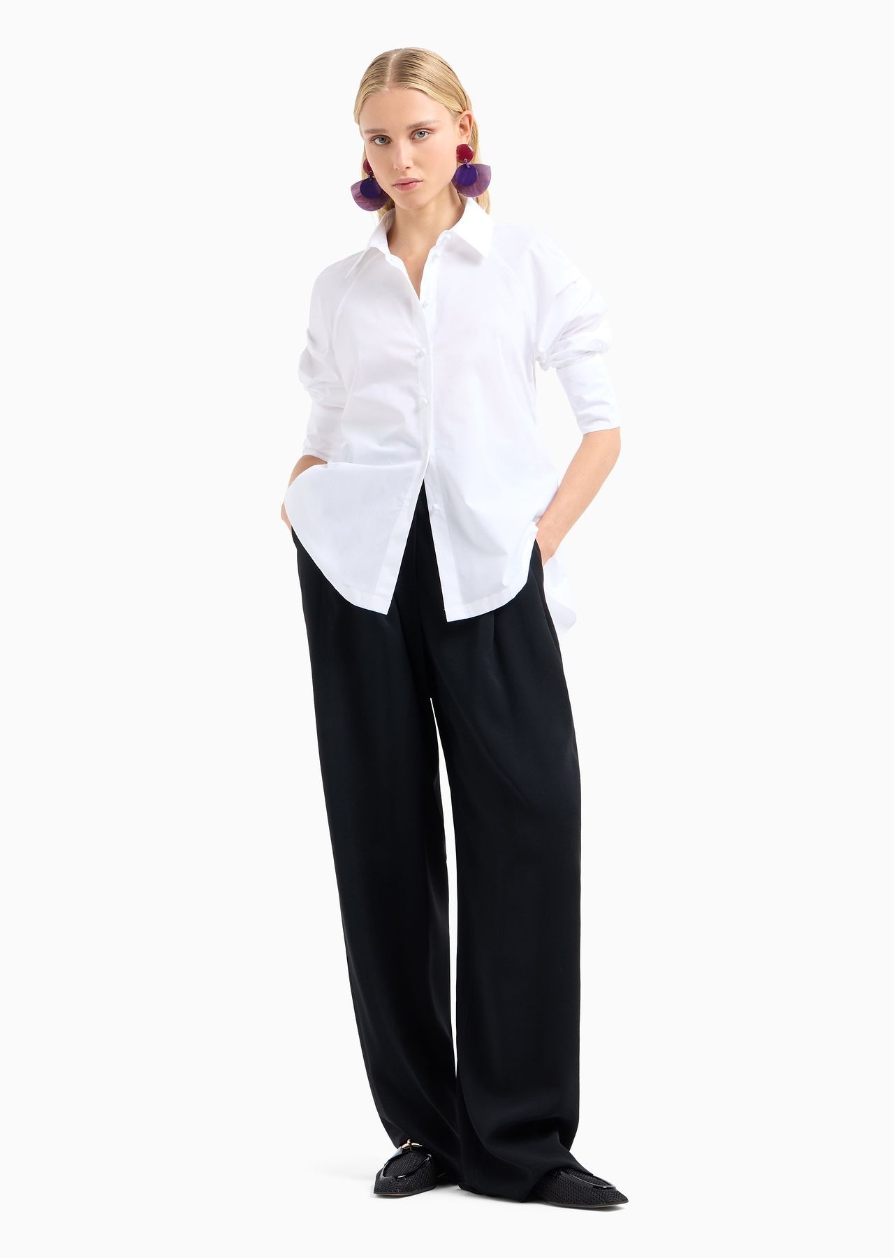 Poplin shirt with asymmetric hem and stretch peplum - 4