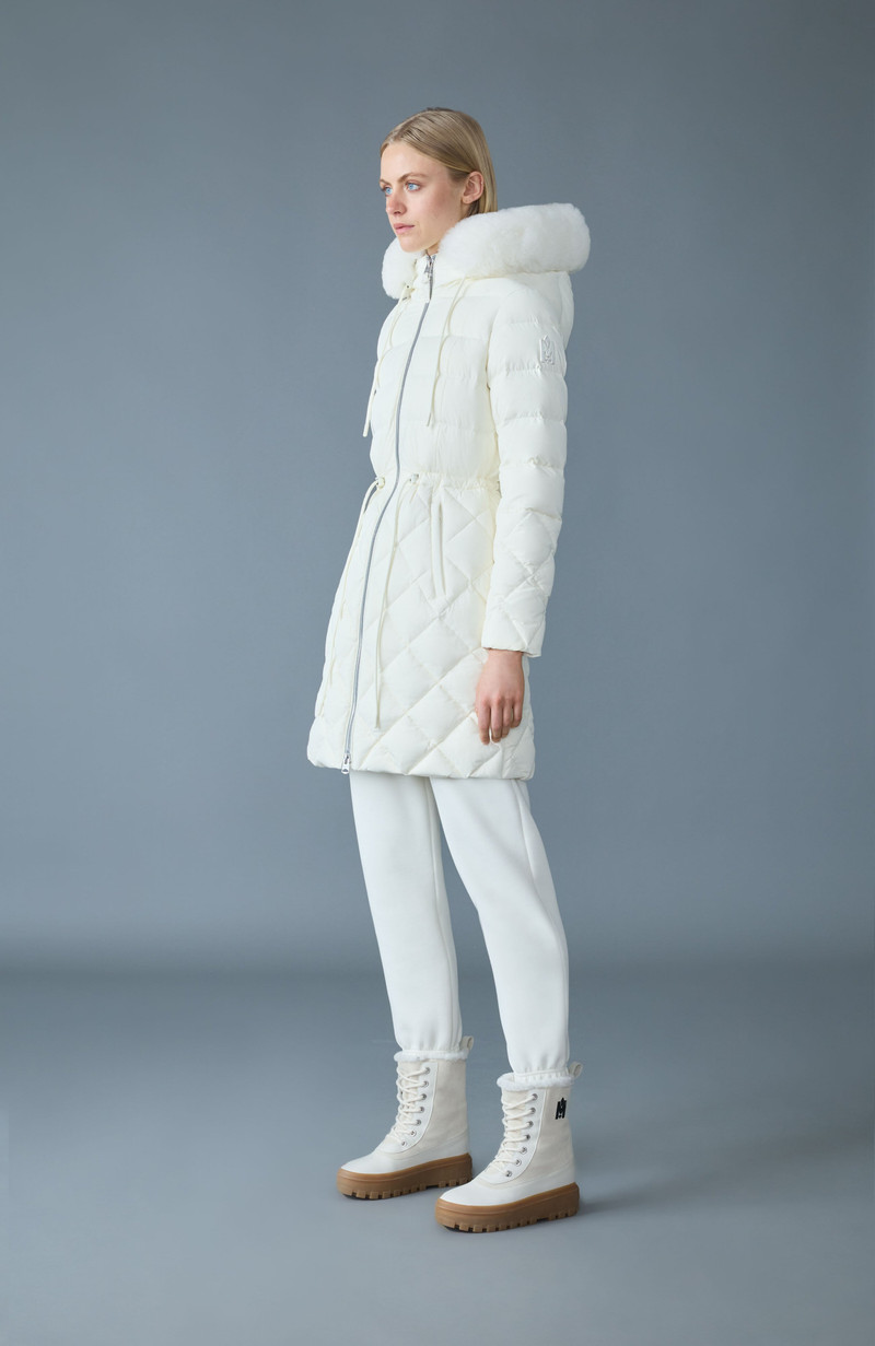 XENA-SHZ Diamond Quilted Down Coat With Fur Hood 3