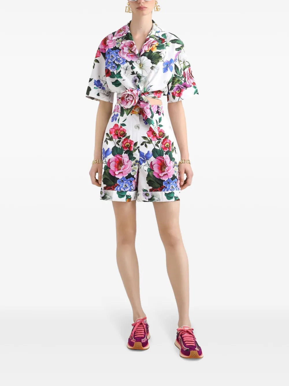 Shirt With Flower Print Bow - 2