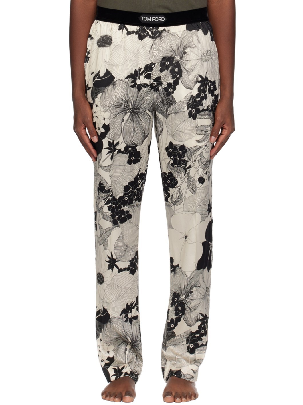 Black & Off-White Floral Pyjama Pants - 1