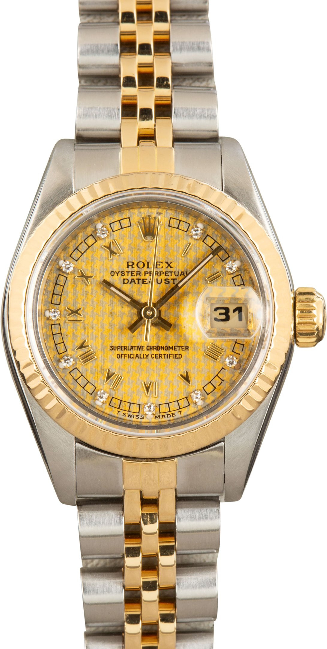 Lady Rolex Datejust 69173 Champagne Houndstooth Dial - 1