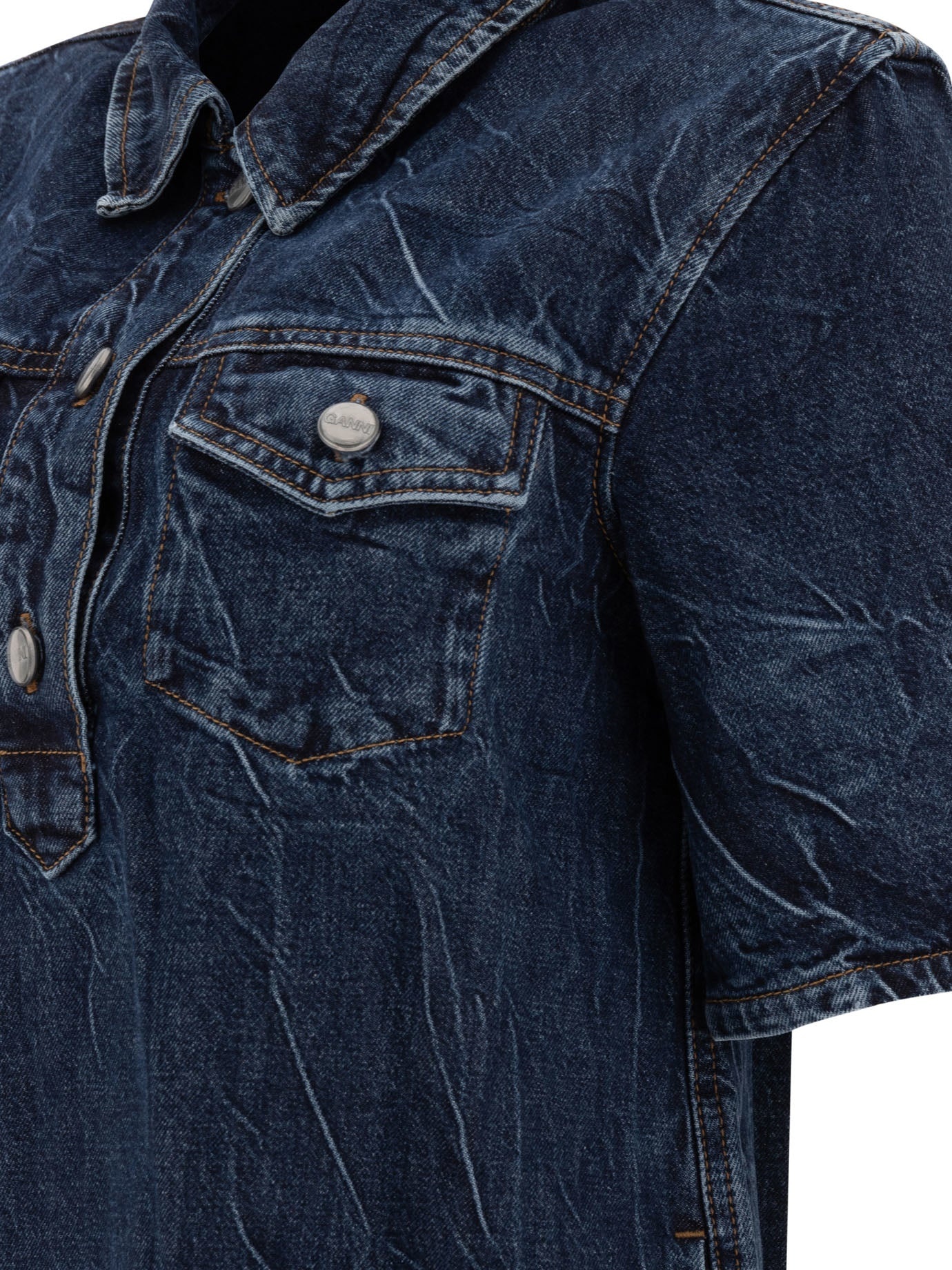 Ganni Crinkled Future Denim Mini Dress - 4
