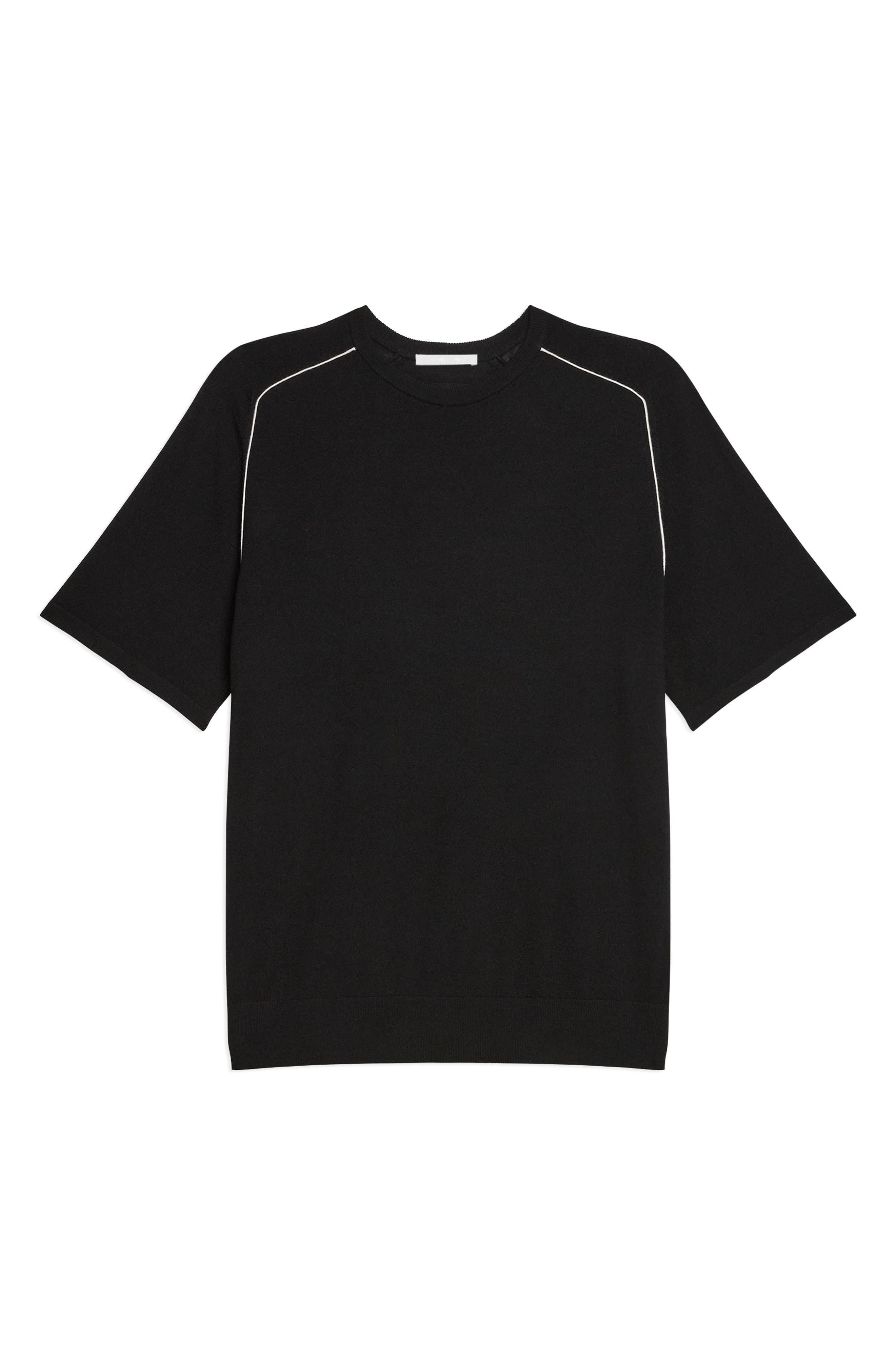 Helmut Lang Contrast Piping Wool T-Shirt in Black/Ivory - 5