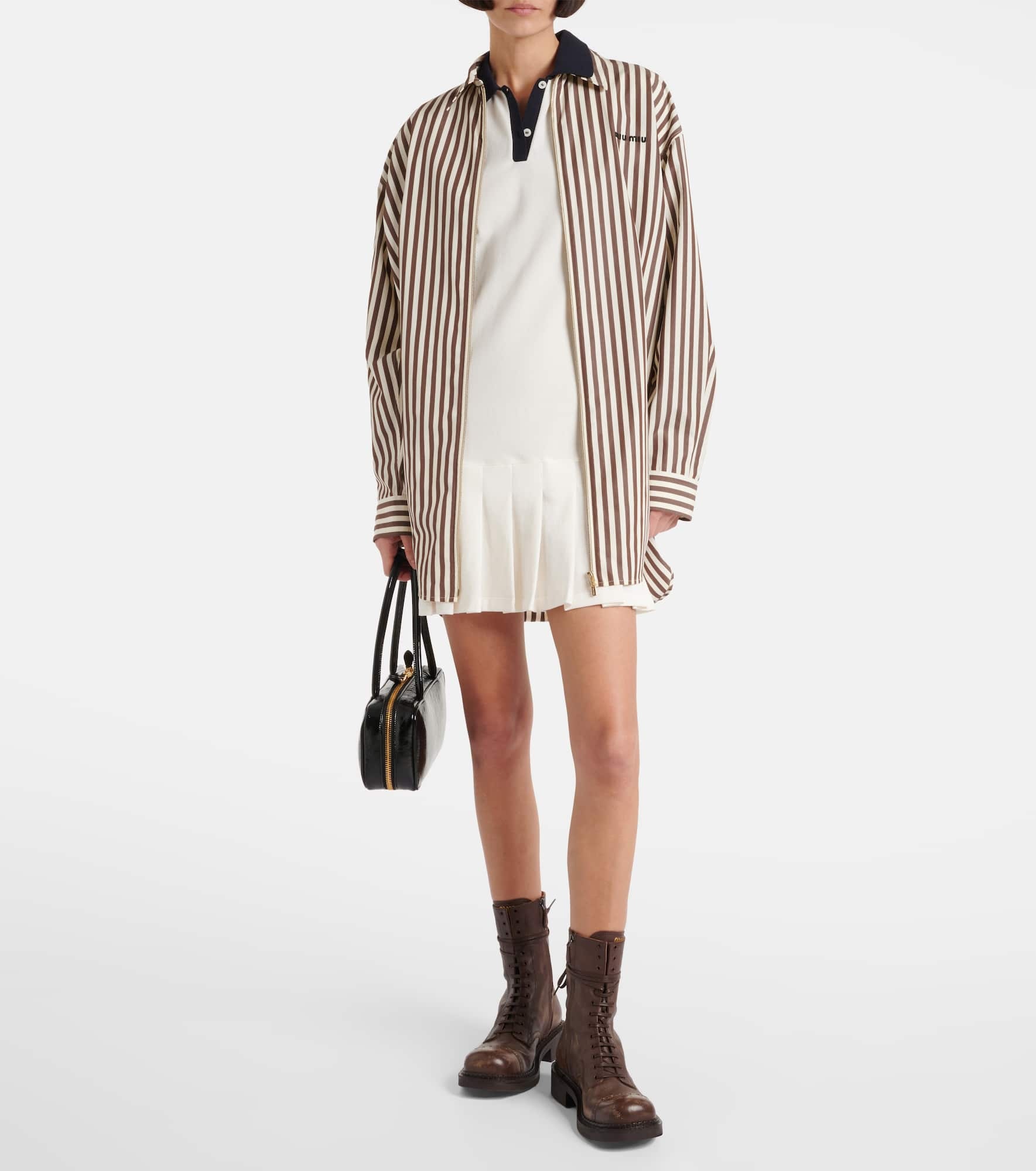 関税込☆*MiuMiu*プリーツ コットンピケ ミニワンピース White Pleated Cotton Piqué Mini-dress | Miu Miu