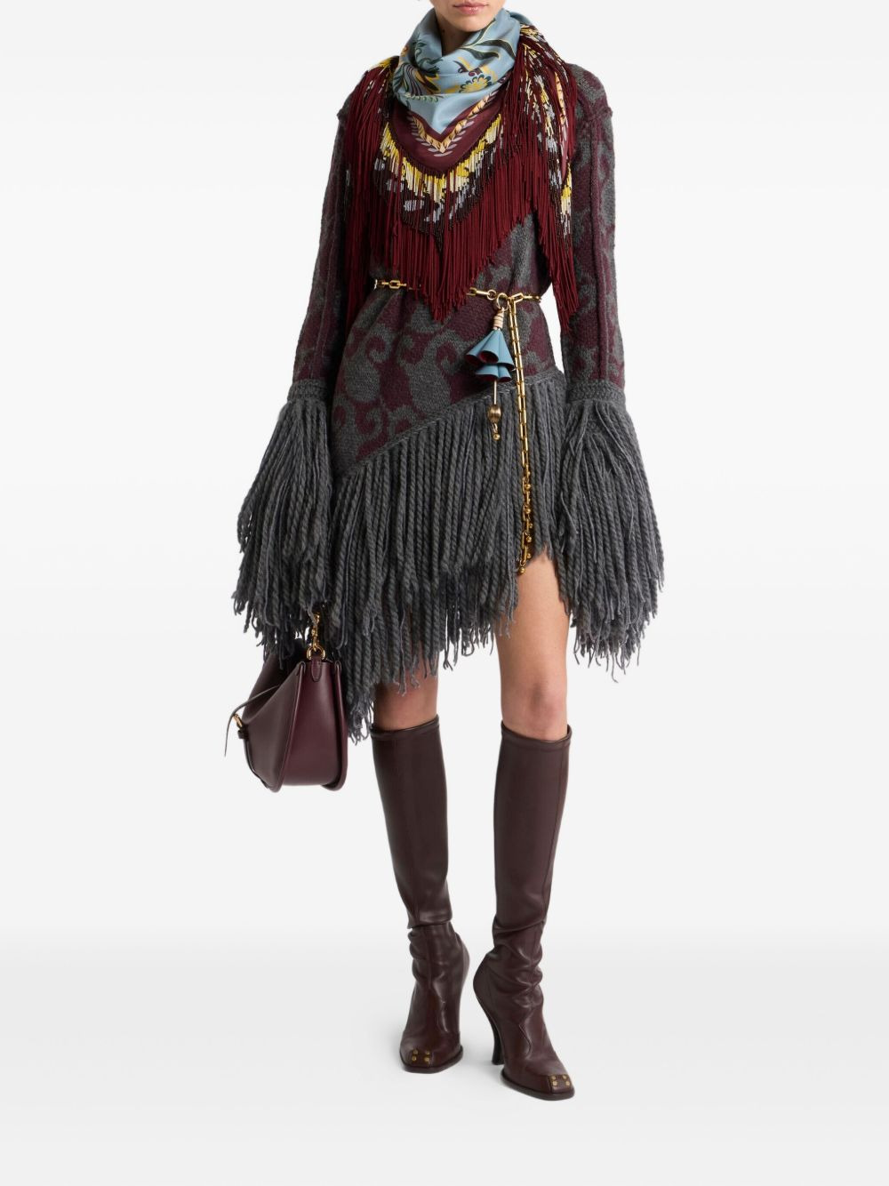 knitted-jacquard fringe mini dress - 2