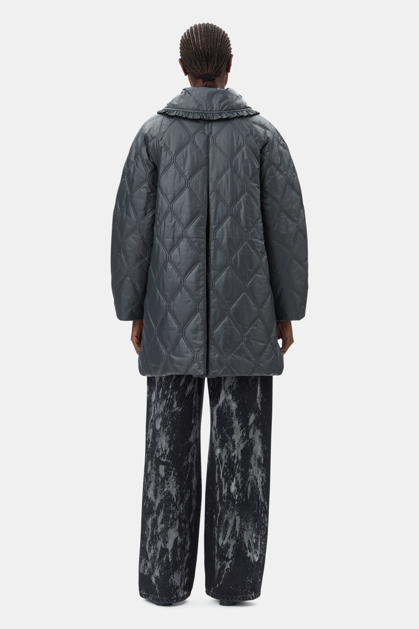 BLACK SHINY QUILT MIDI JACKET - 5