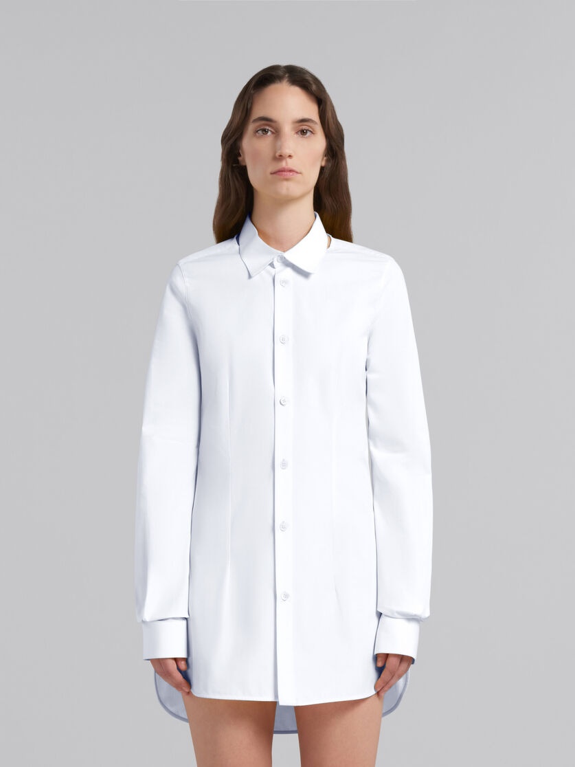 WHITE FITTED POPLIN SHIRT WITH BALLOON SLEEVES - 2
