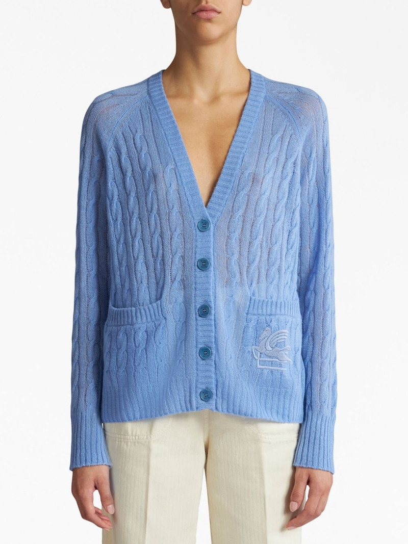 Etro Pegaso-motif cable-knit cardigan outlook