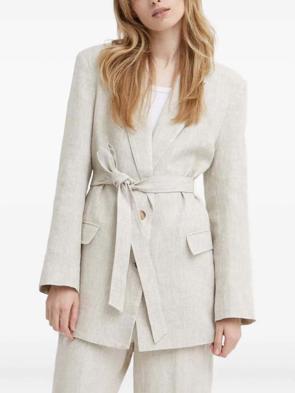 belted linen blazer - 1