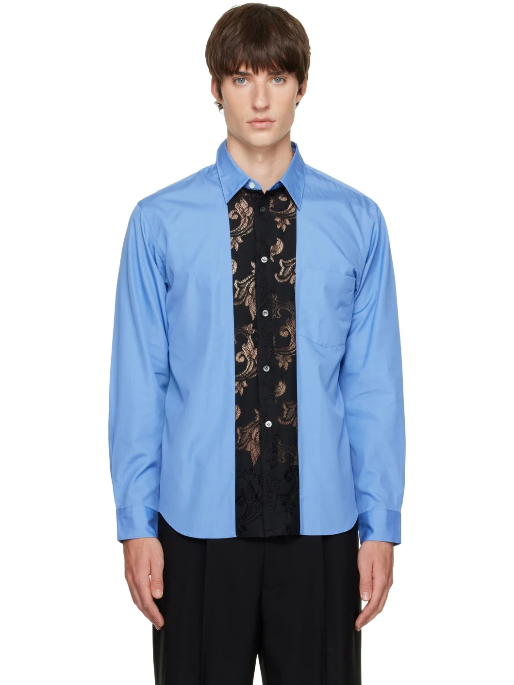 Blue Poplin Lace Trim Shirt - 1
