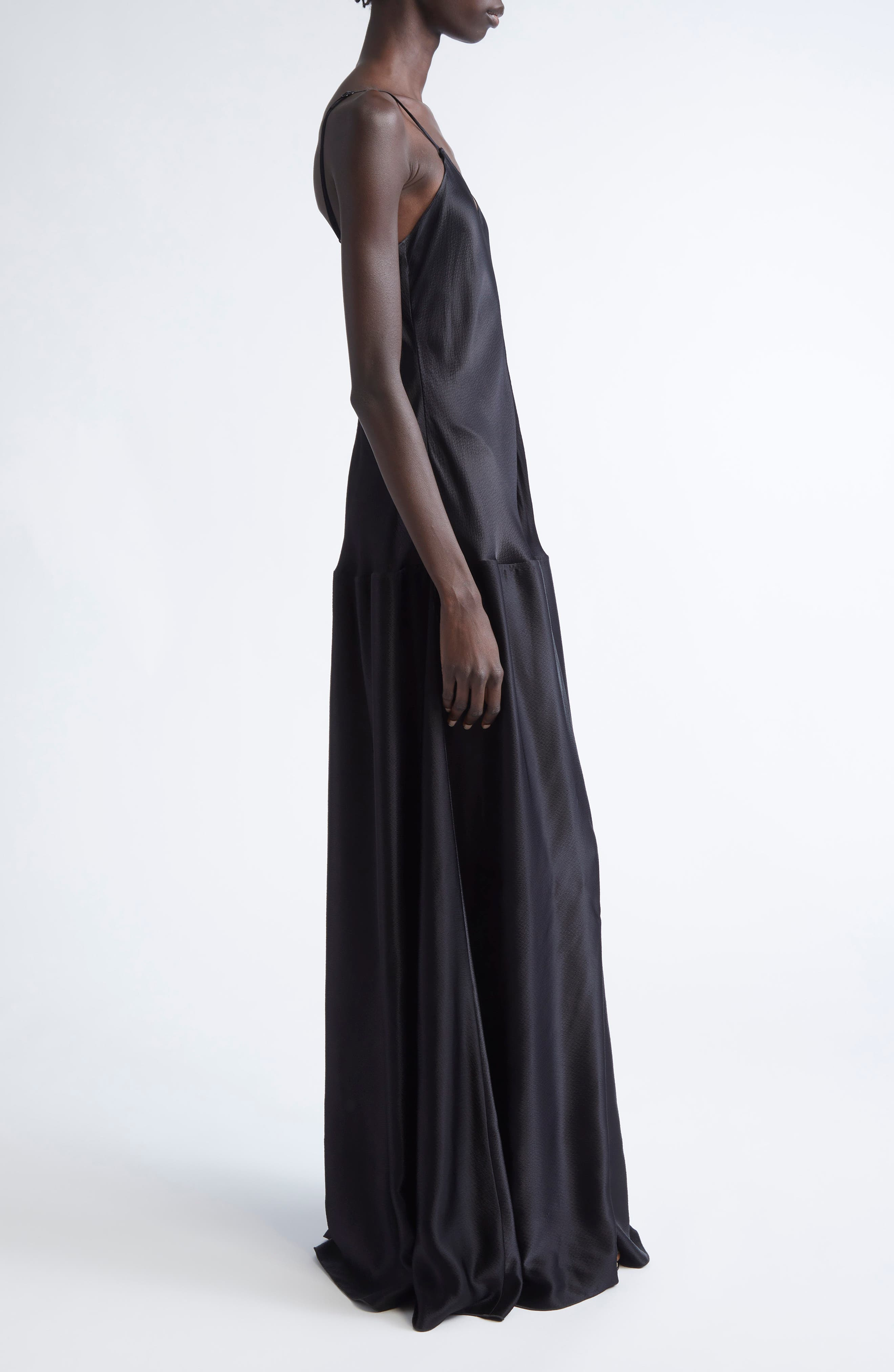 FFORME Laylay Dropped Waist Hammered Satin Dress in Black at Nordstrom - 3