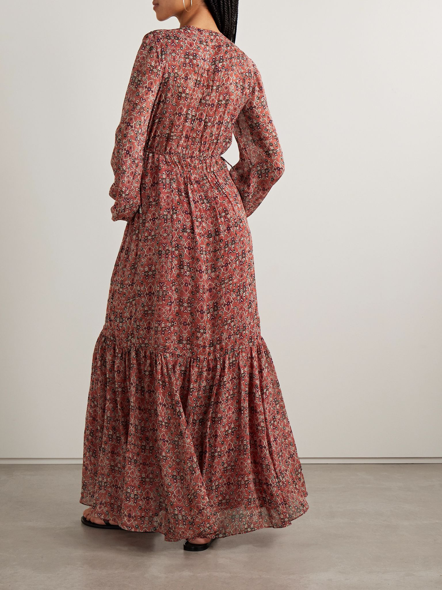 Briane gathered printed georgette maxi dress Red - 3