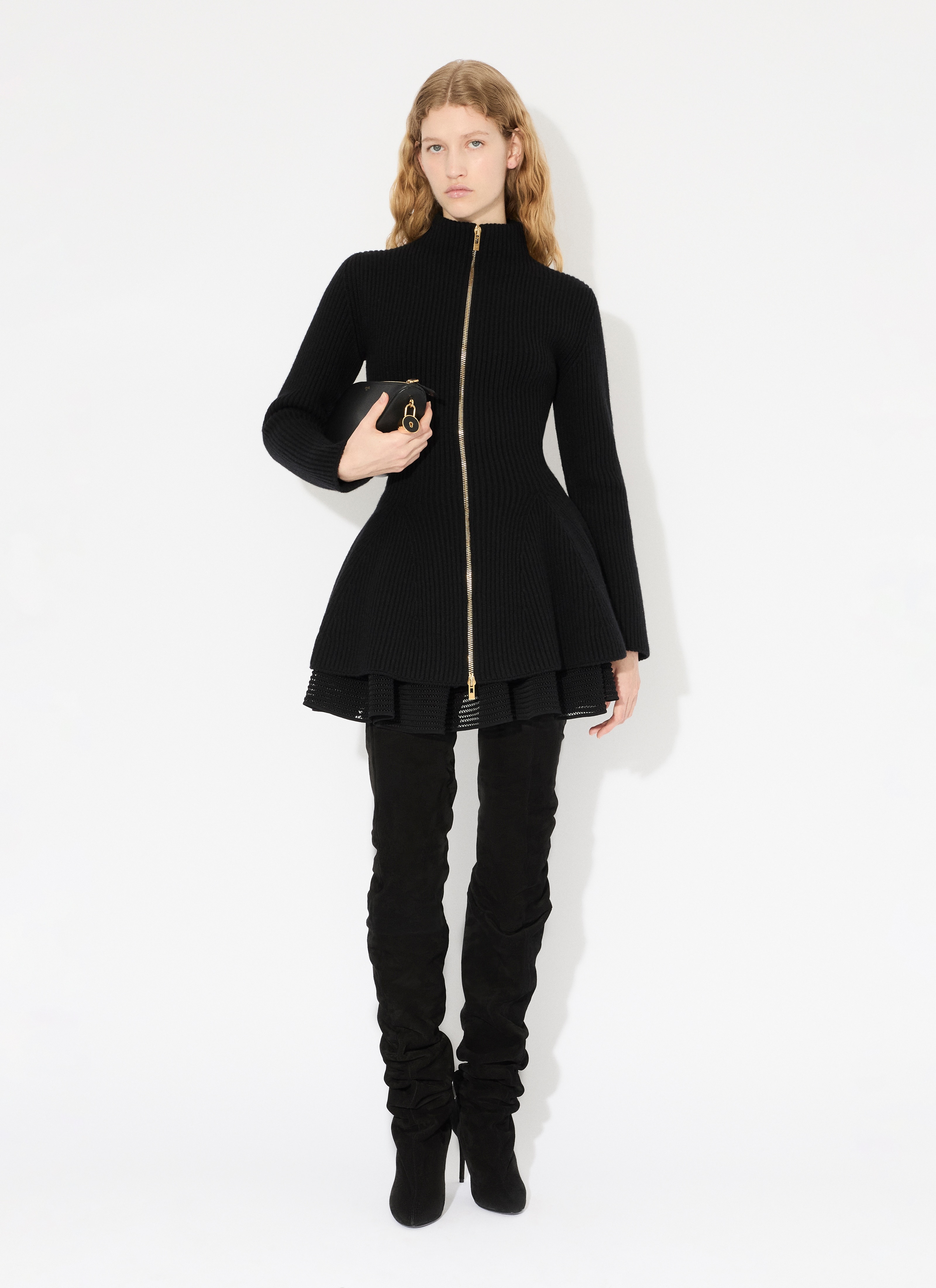 FLARED RIBBED KNIT CARDIGAN - 2
