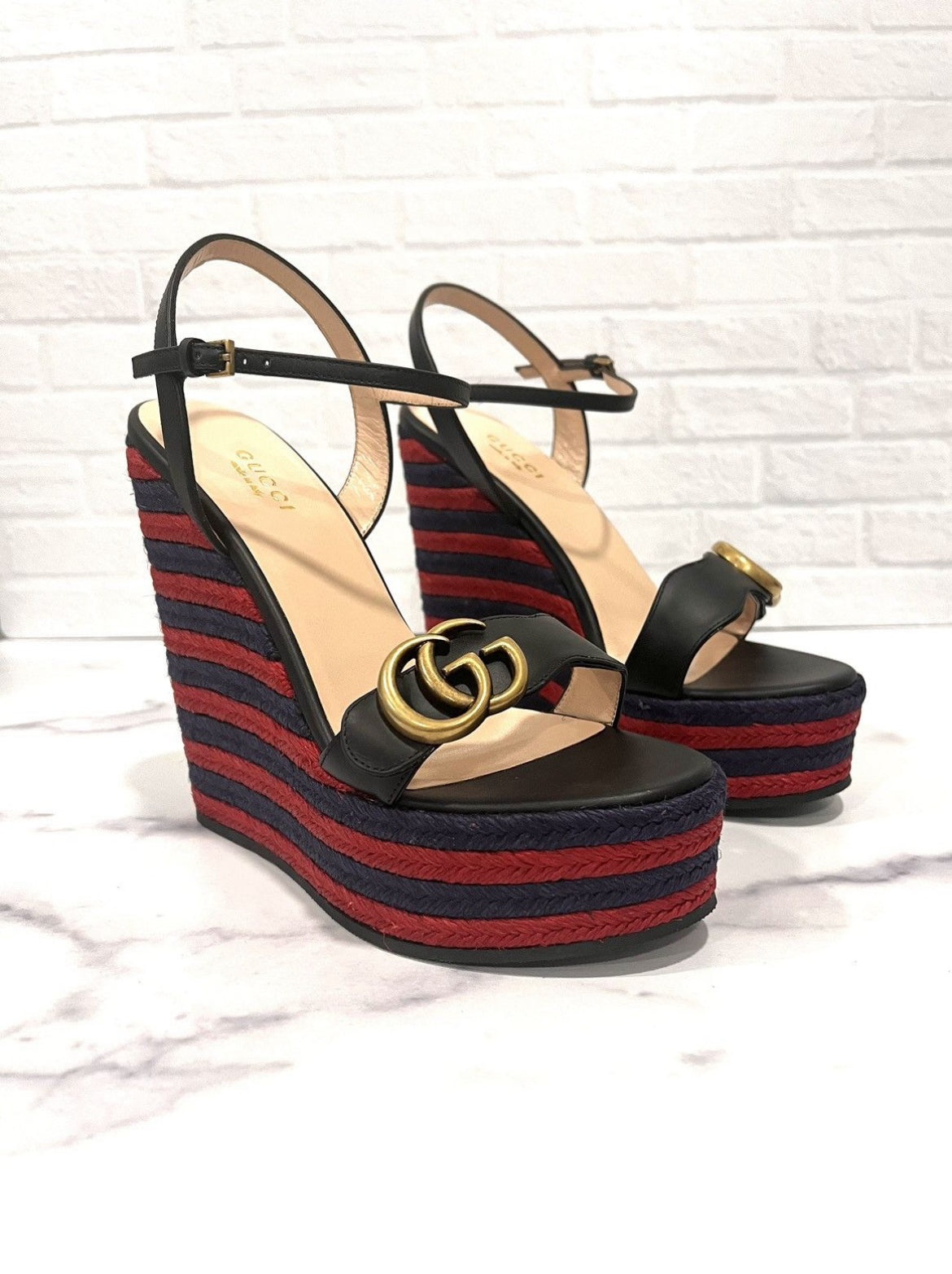 Gucci Marmont Double G Leather Espadrille Platform Sandals - 2