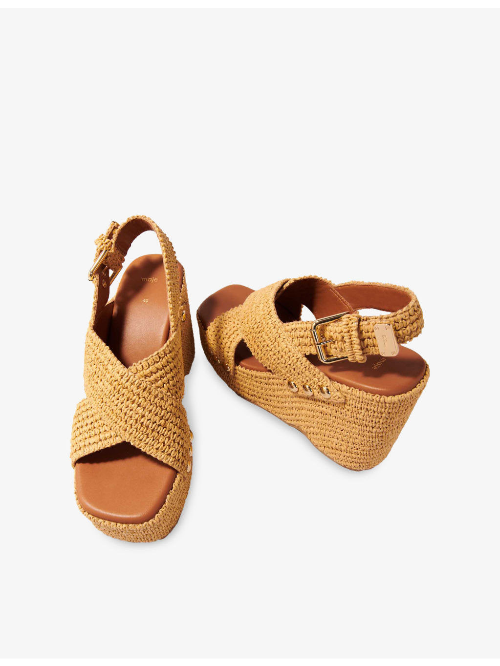 Raffia-Effect Heeled Wedge Sandals - 3