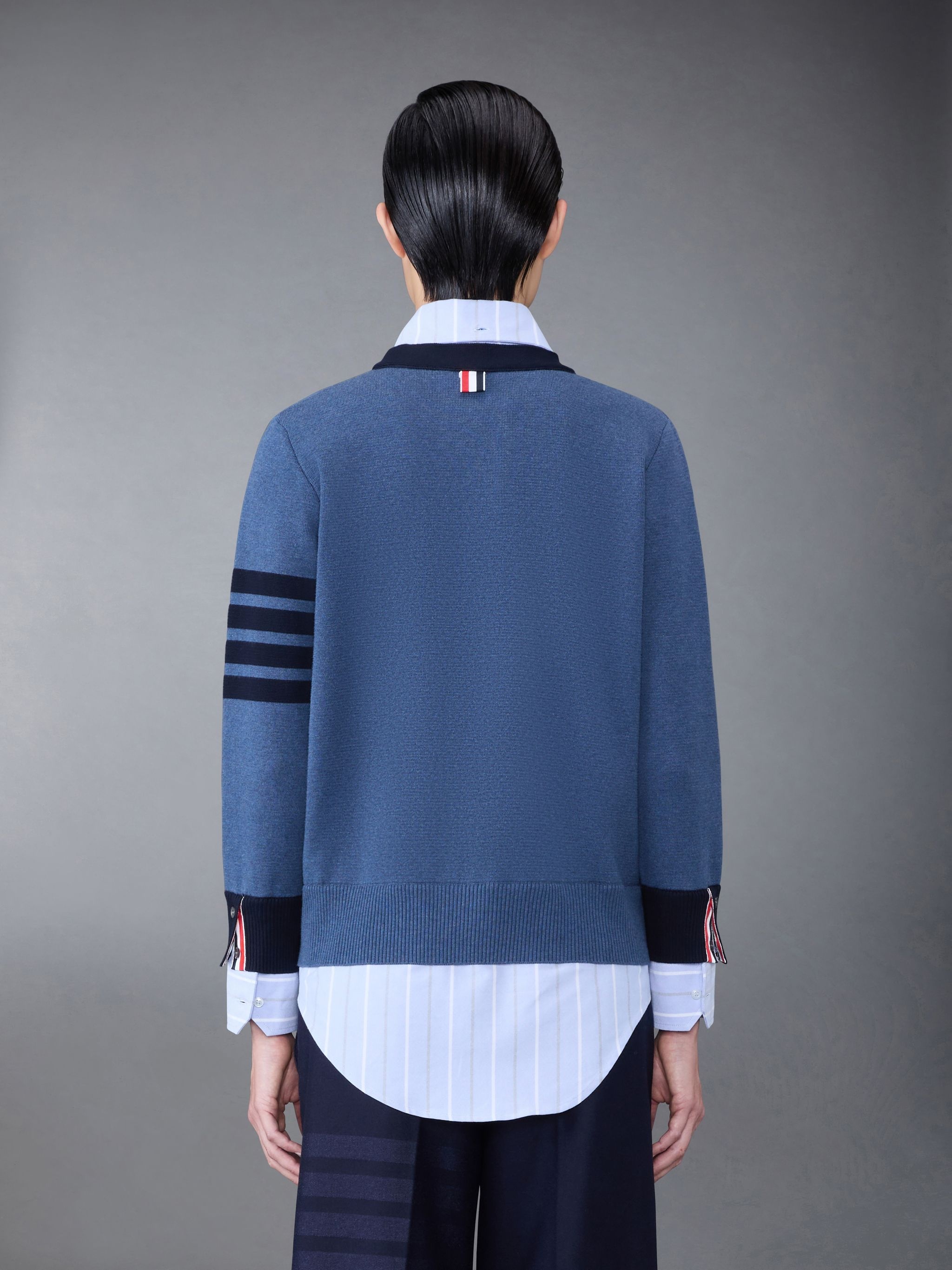Cotton Milano and Oxford 4-Bar Round Collar Shirt and Cardigan Combo - 2