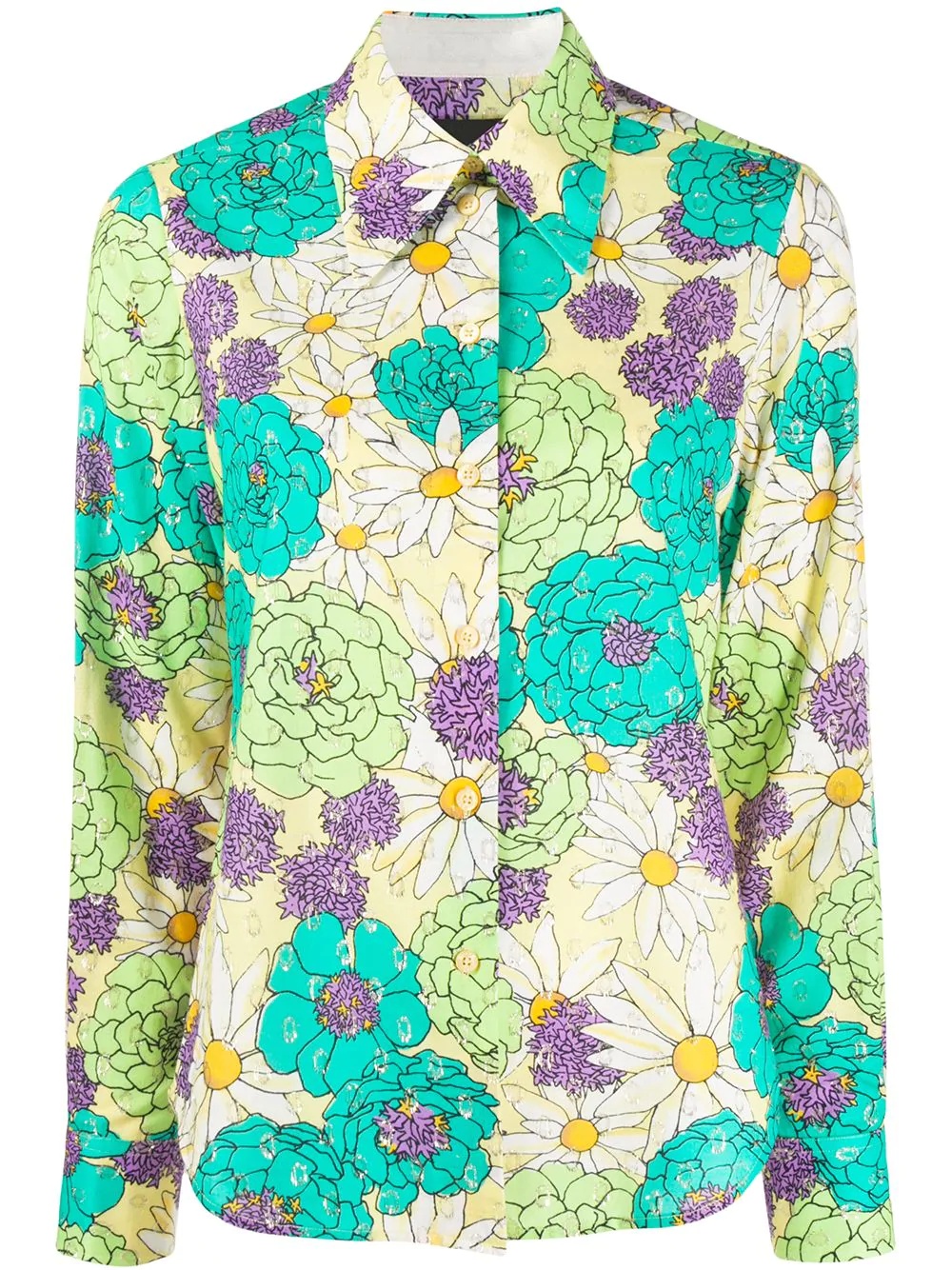 metallic-thread floral silk shirt - 1