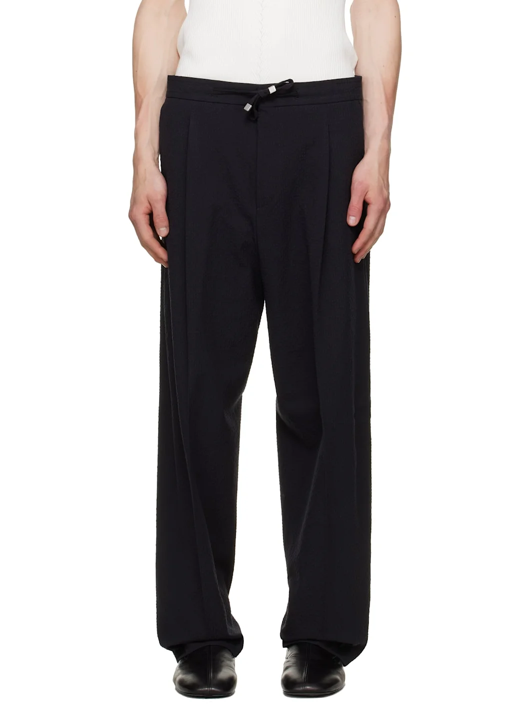 Black Modern-Fit Seersucker Trousers - 1