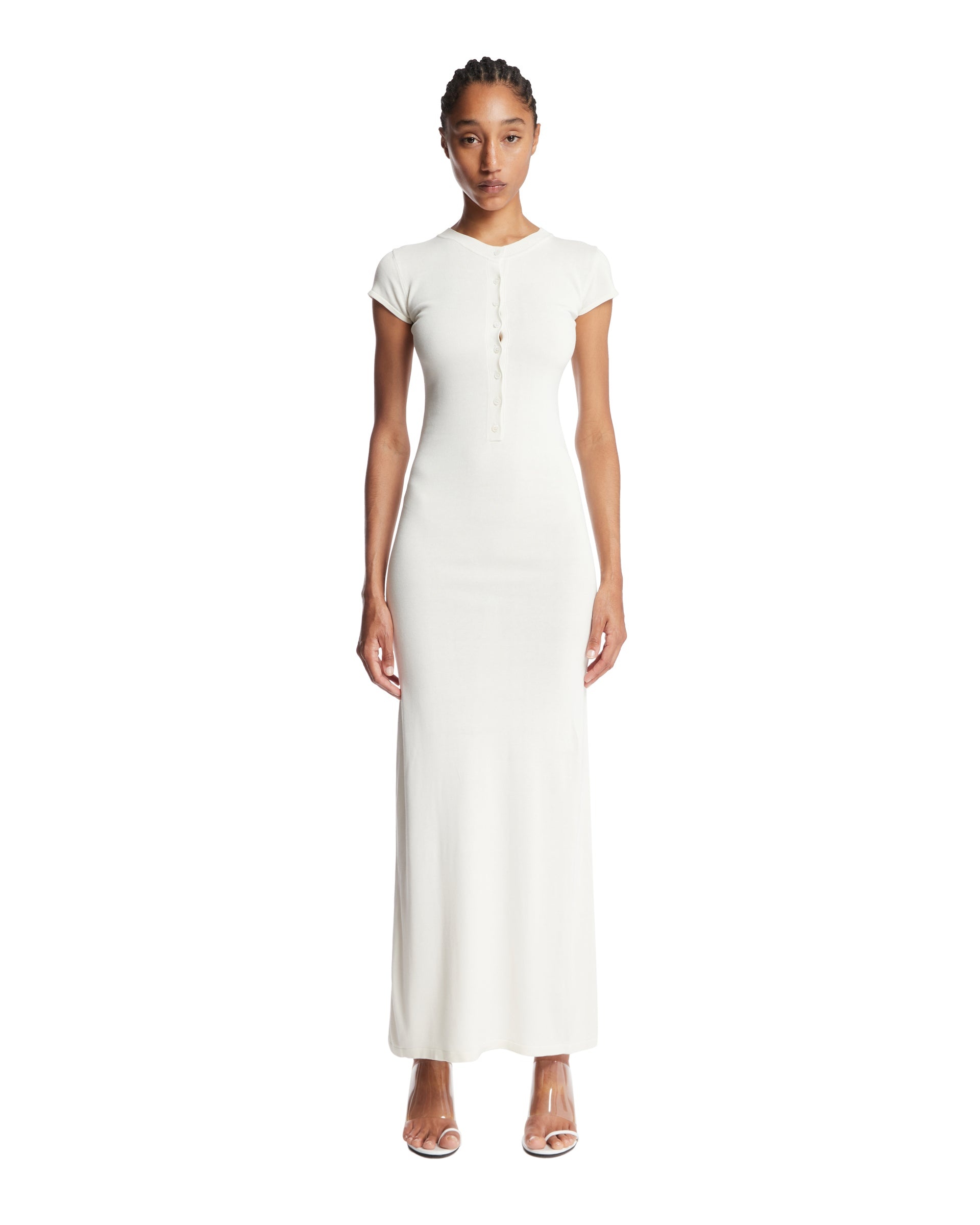 White Maxi Dress with Buttons - 1