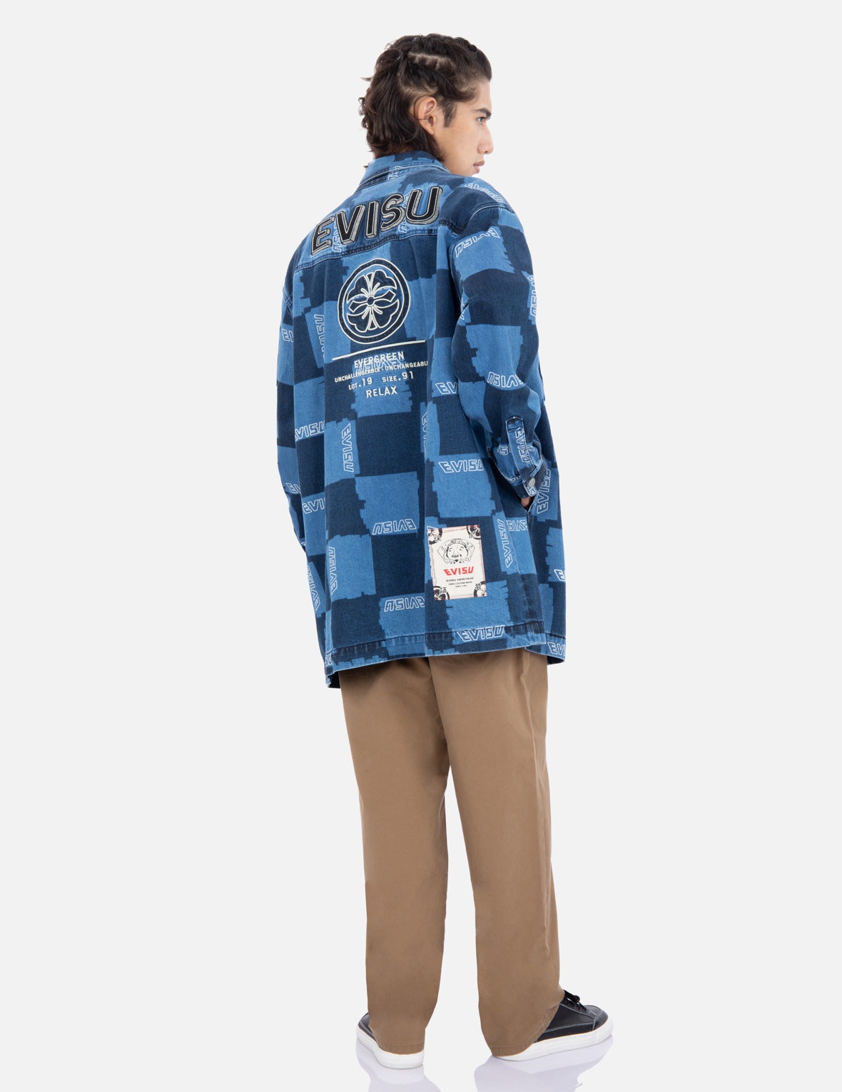 Allover Check Pattern Print Denim Shirt Jacket - 4