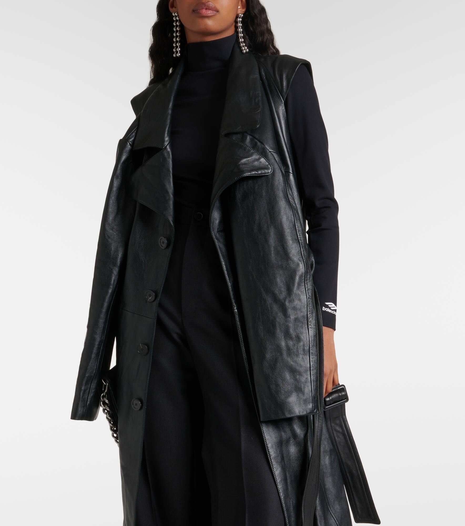 Single-breasted leather coat - 7