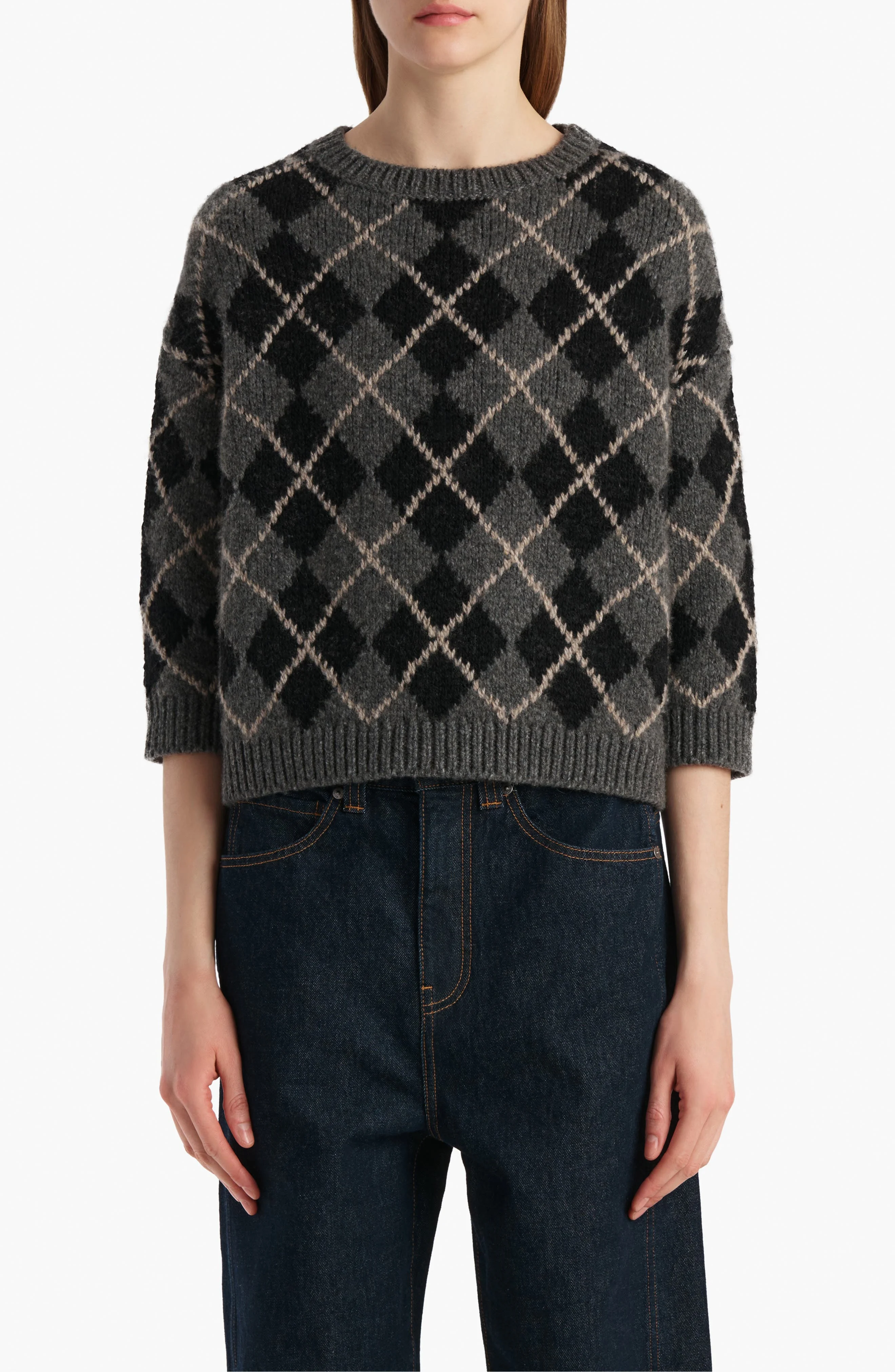 Khaite Colt Argyle Plaid Cashmere Sweater in Stone Multi at Nordstrom - 1