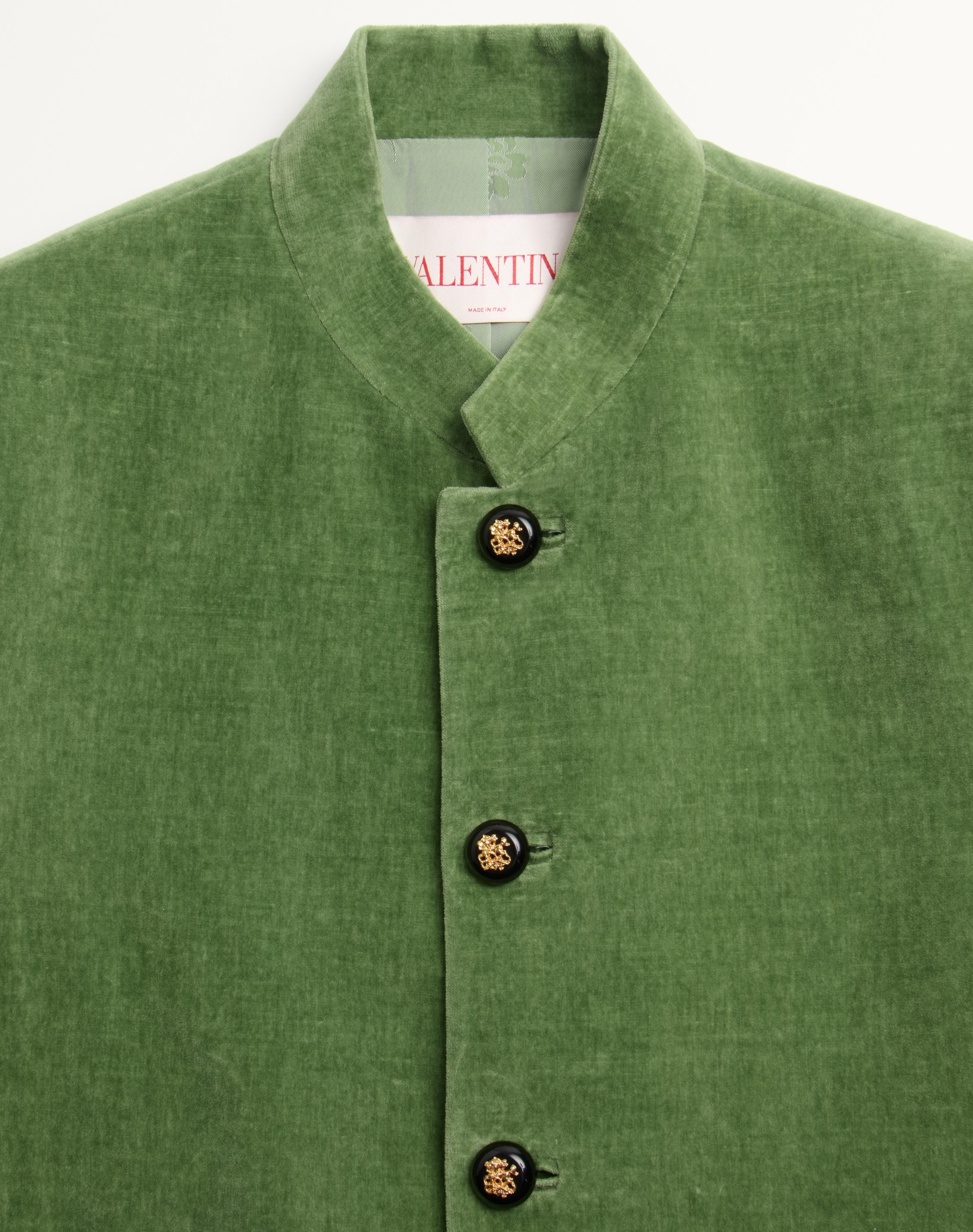 COTTON VELVET AND WASHED LINEN JACKET WITH MANDARIN COLLAR - 2