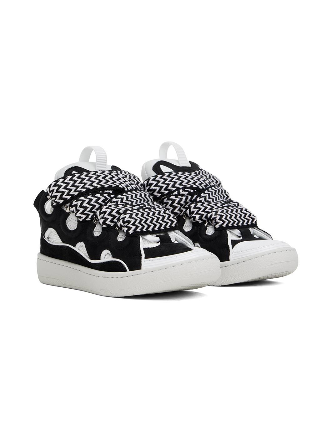Black & White Leather Curb Sneakers - 4