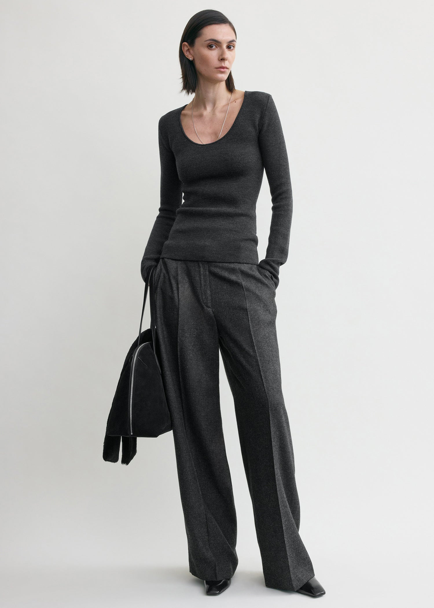 Compact knit top charcoal - 3
