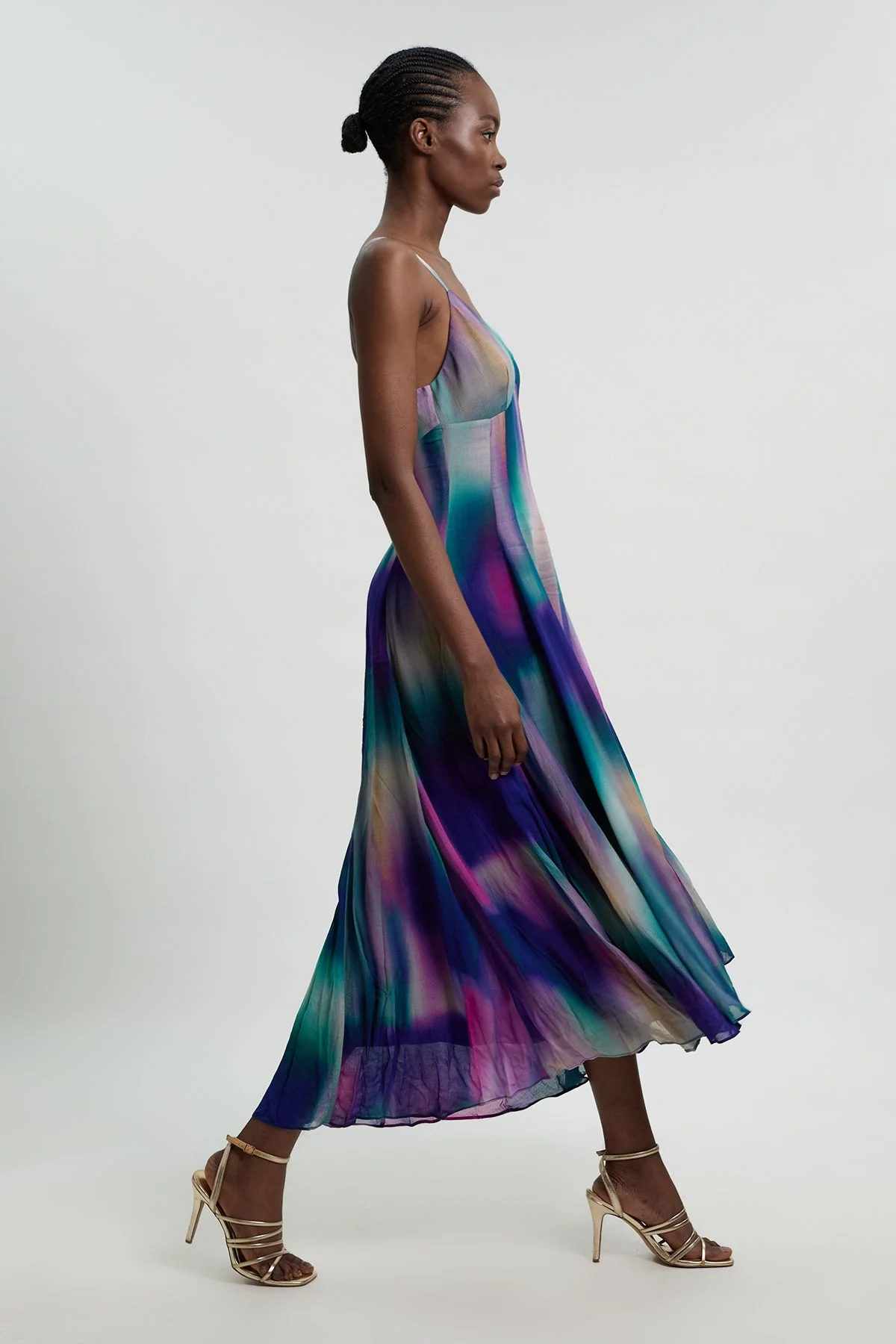Crinkle Georgette Strappy Blur Print Woven Midi Dress - 1